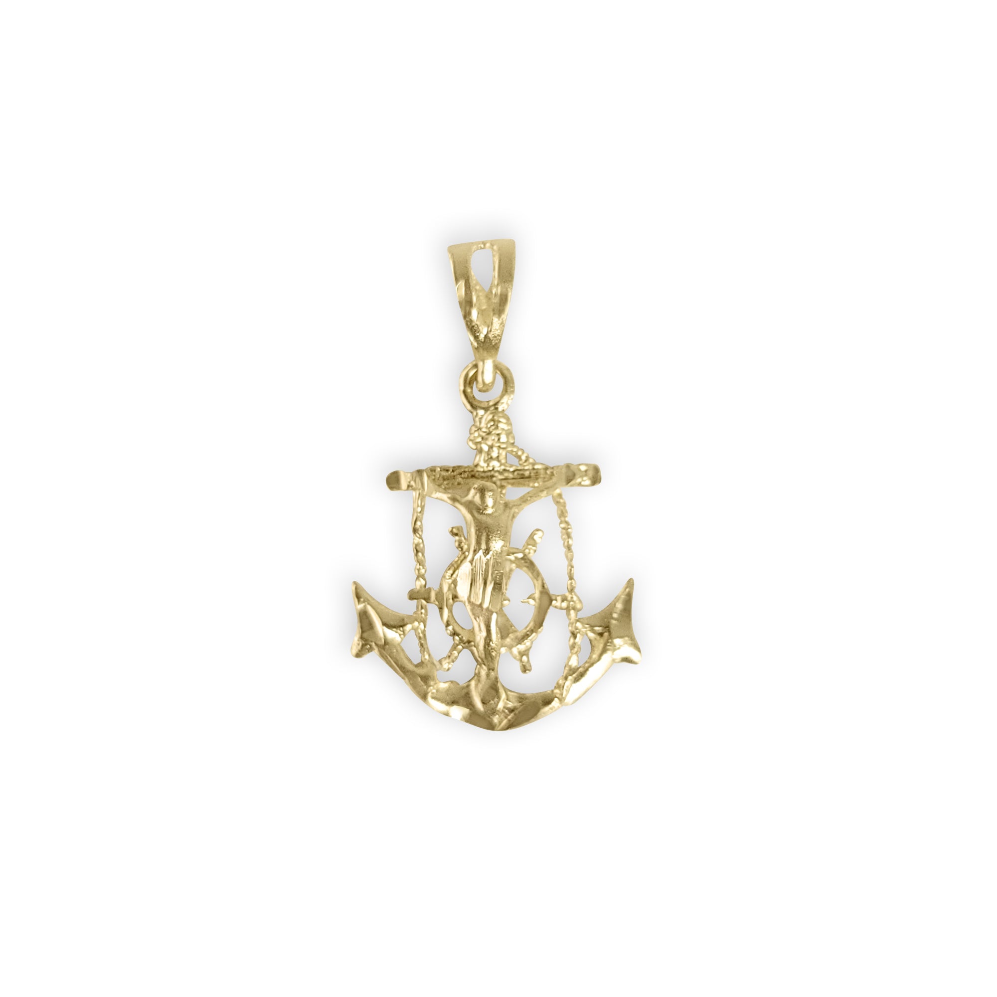 14k Yellow Gold Diamond-Cut Anchor Cross Pendant - Elegant Religious Jewelry for Women, Perfect for Gifts, Baptism & Everyday Wear