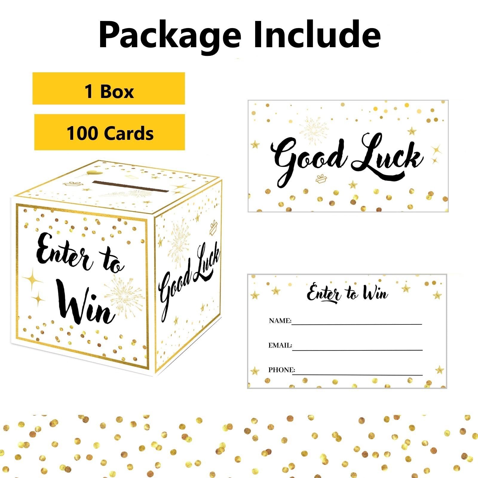 Gold Raffle Box with 100 Tickets - Premium Ballot Box with Slot for Entry Cards, Donations & Suggestions - Perfect for Contests, Fundraisers, Voting & Prize Draws