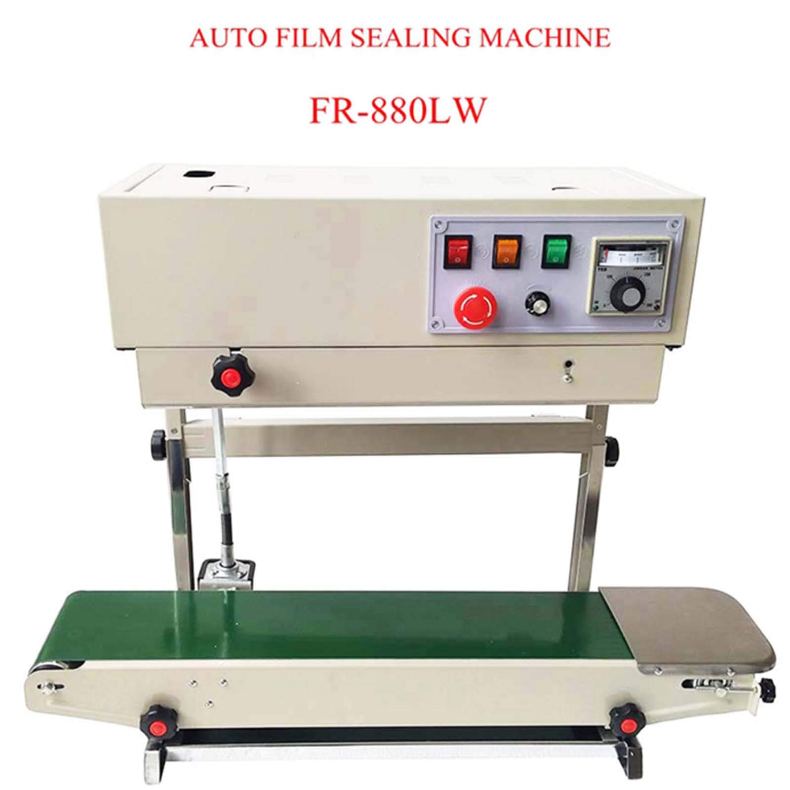 Automatic Horizontal Continuous Band Sealer Machine for PVC/Plastic Bags - 110V Commercial Sealing Equipment (FR880 Vertical Model) | Ideal for Food Packaging, Medical Supplies & Retail Products