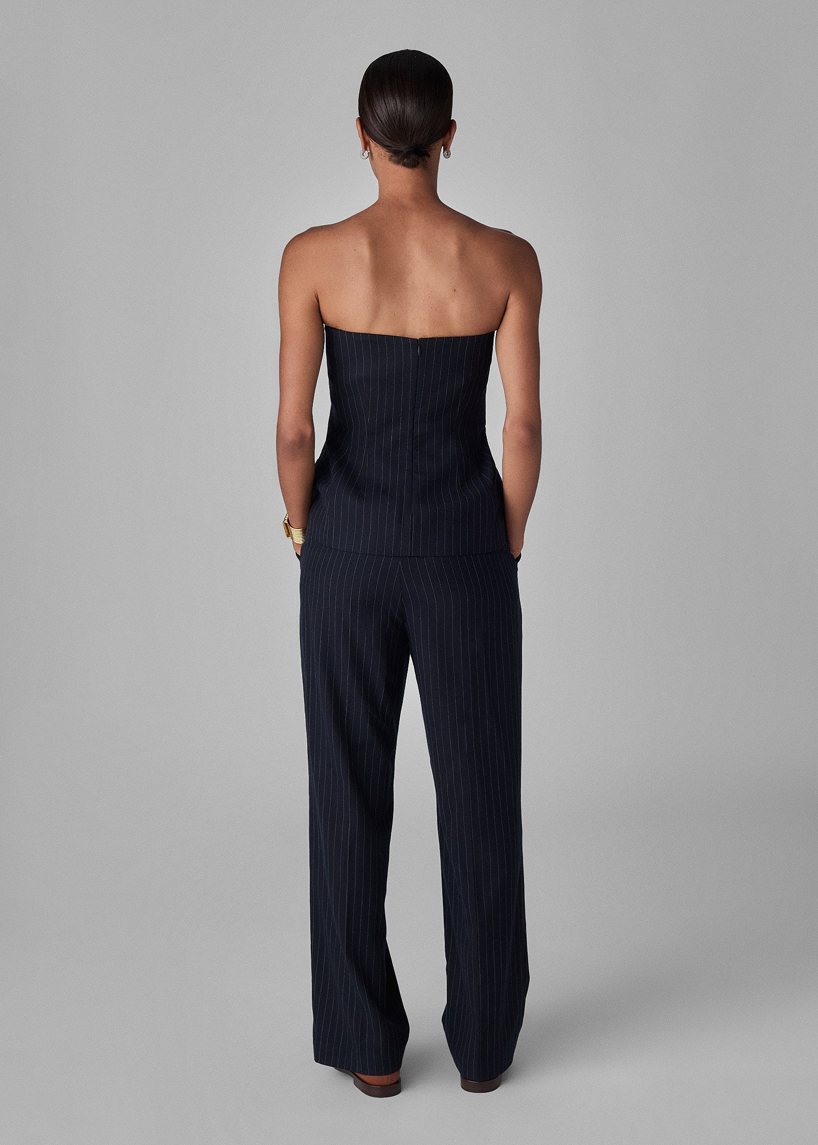 Premium Virgin Wool Tailored Bustier Top - Navy Stripe Design for Women | Perfect for Office Wear, Date Nights & Special Occasions