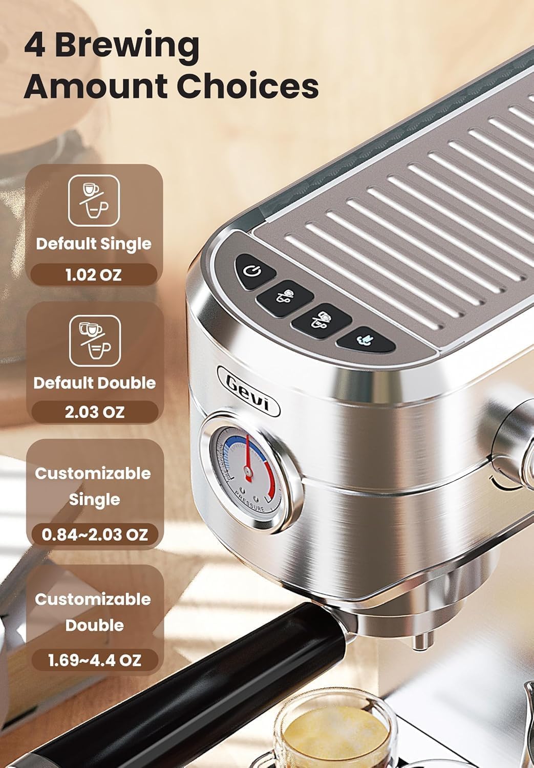 Gevi 20 Bar Professional Espresso Machine with Milk Frother - Stainless Steel Commercial Coffee Maker for Home & Office - Compact Cappuccino/Latte Machine - Perfect for Coffee Shops, Restaurants & Gifts