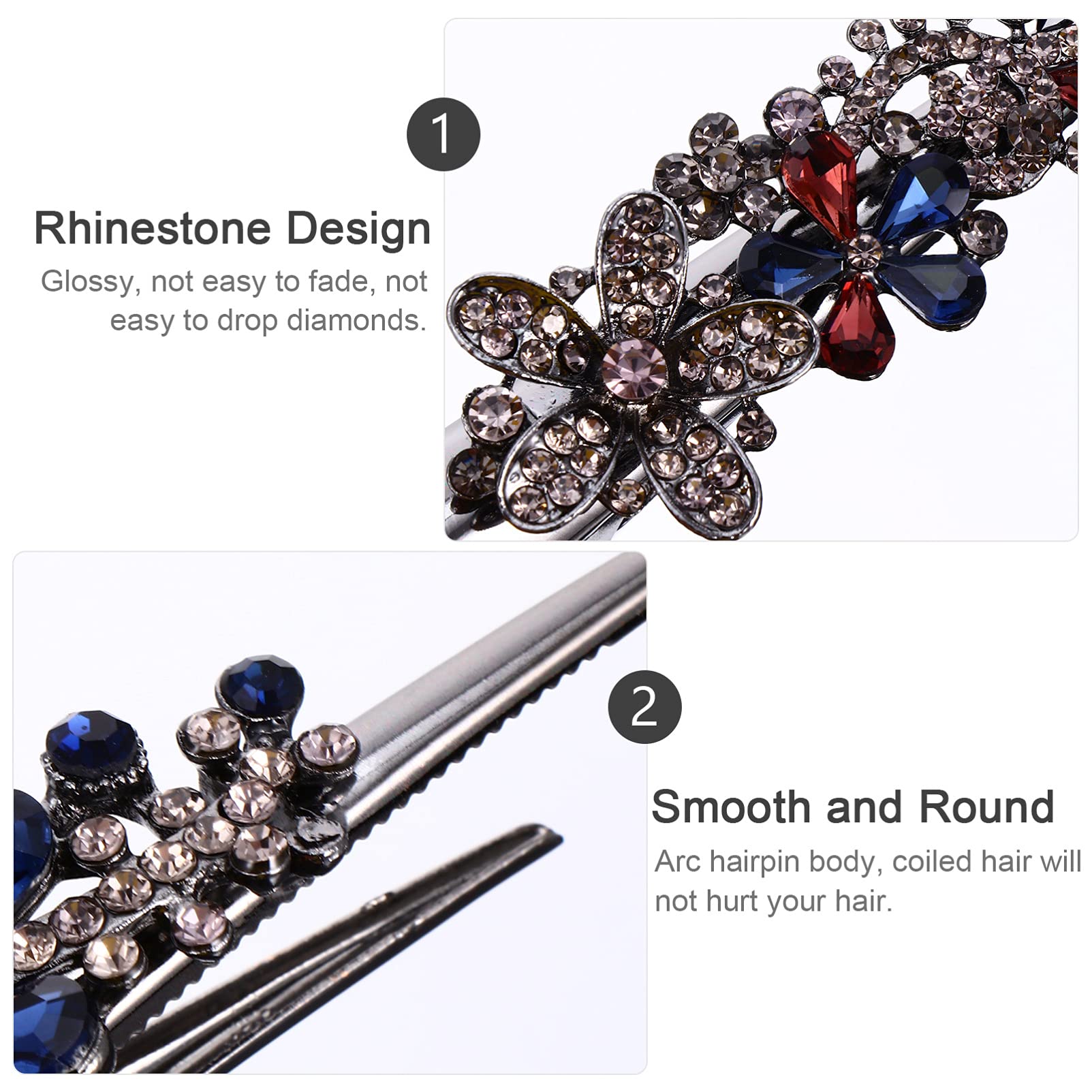 Lurrose 3pcs Metal Duckbill Hair Clips with Rhinestones - Alligator Hair Clips for Women, Hair Styling Accessories for Weddings, Parties & Everyday Use