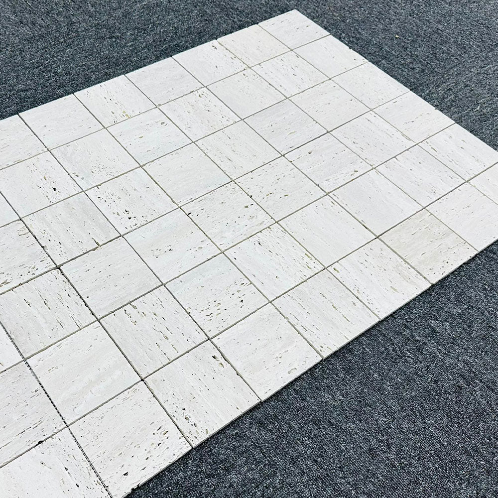 Palermo Travertine Stone 100x100 Honed Mosaic Tile (Per Sheet) - Natural Stone Wall & Floor Tile for Bathroom, Kitchen Backsplash, and Shower Surround