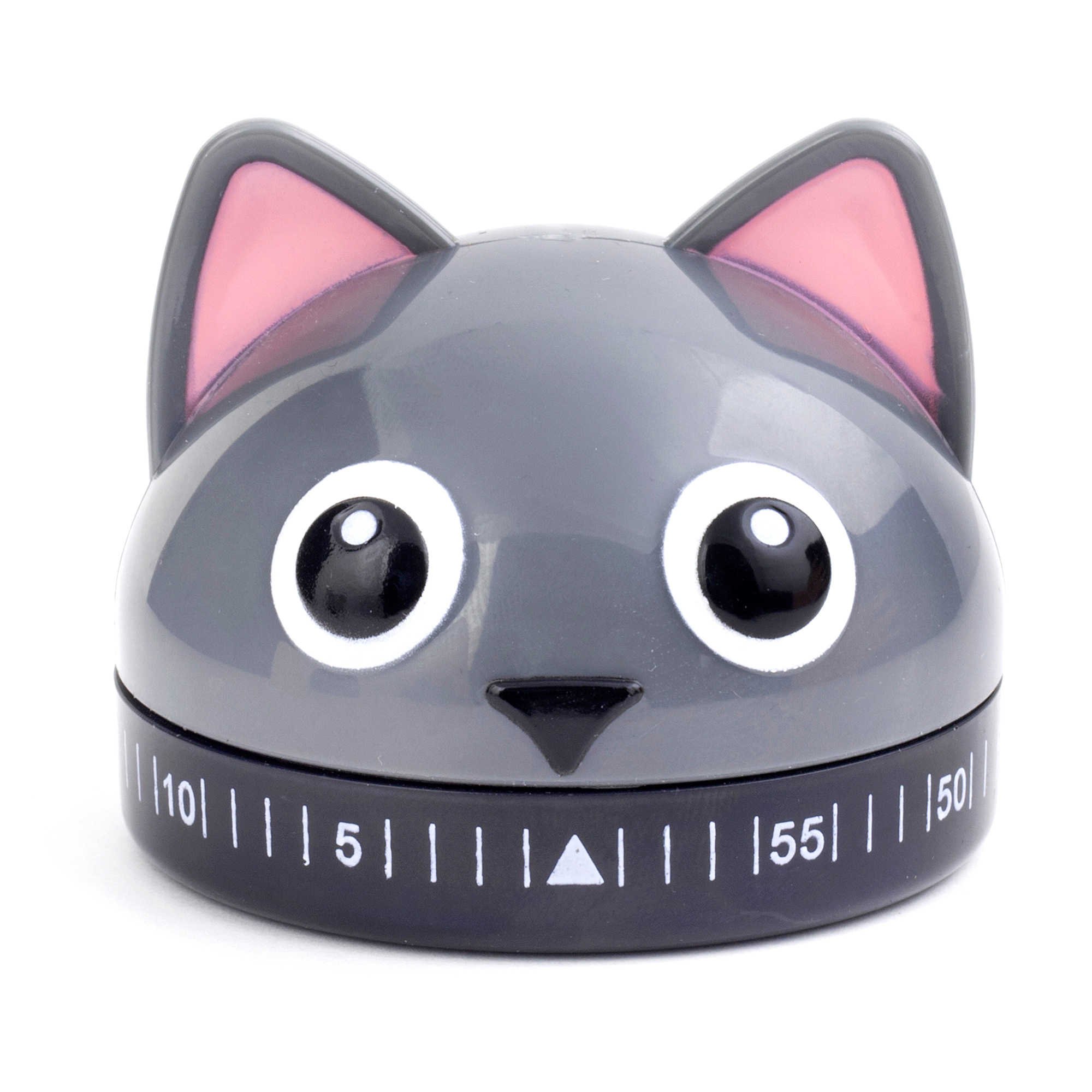 Kikkerland Grey Cat Kitchen Timer - Cute Animal Shaped Cooking Timer for Baking, Cooking, and Kids Activities