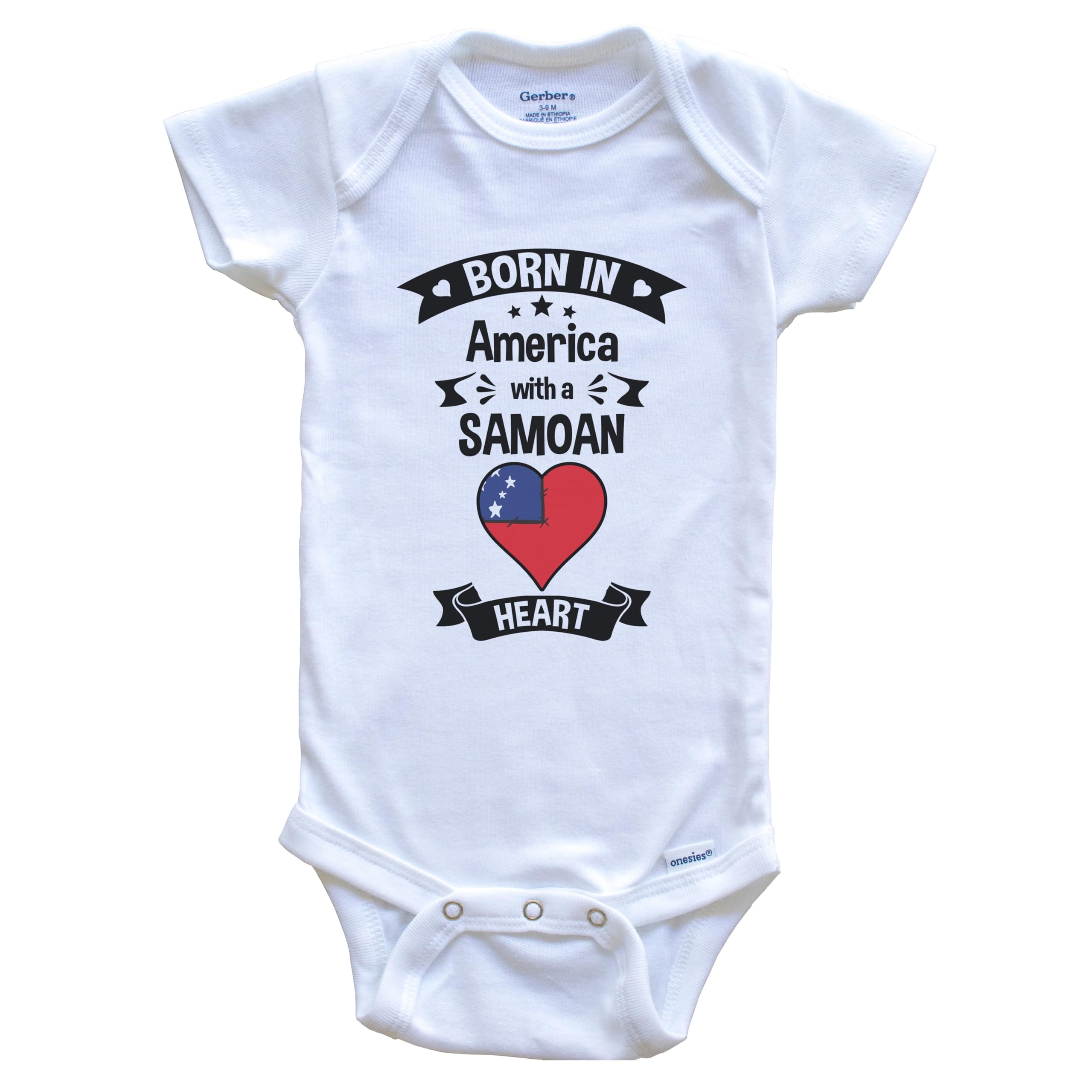 Born in America with A Samoan Heart One Piece Baby Bodysuit - Soft Cotton Infant Romper for Boys & Girls - Perfect for Family Gatherings, Cultural Events & Everyday Wear