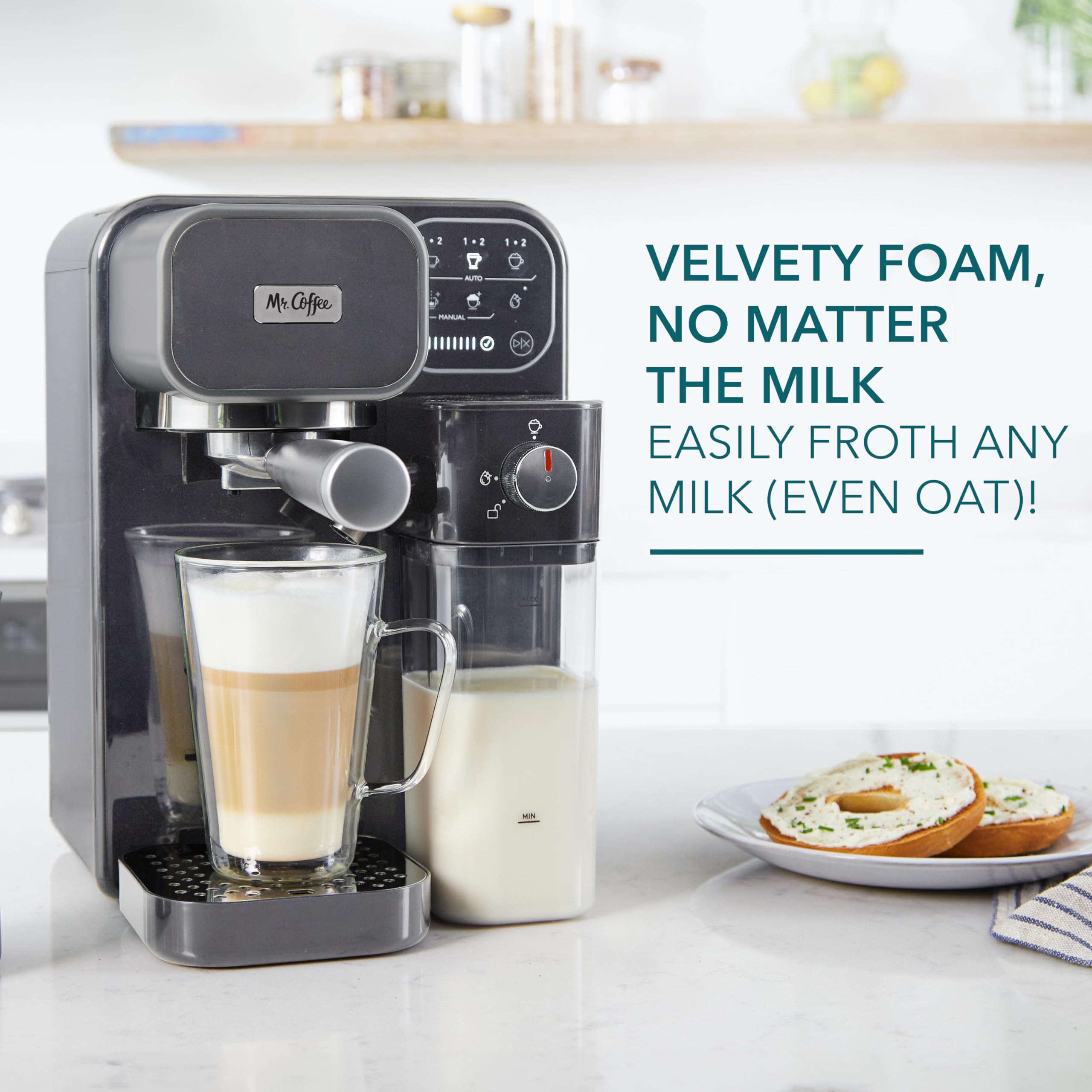 Mr. Coffee Prima Latte Luxe Espresso Machine - Single & Double Shot, Cappuccino & Latte Maker with Optimized Milk Frother & One-Touch Control - Perfect for Home, Office & Coffee Shop Use
