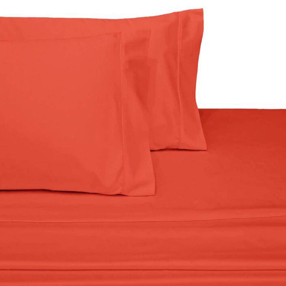 BLANCHO 100% Cotton Queen Size Sheet Set - 600 Thread Count, Solid Coral - Soft & Breathable Bed Sheets for Comfortable Sleep & Luxury Bedroom Decor