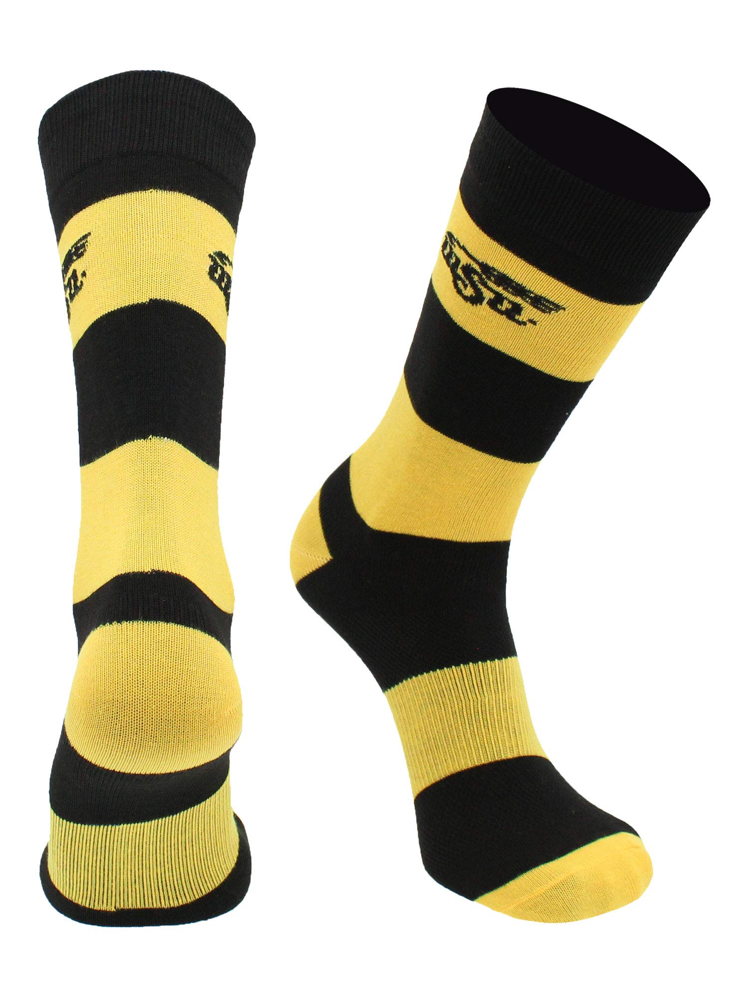 TCK Wichita State Shockers Striped Crew Socks - Comfortable Game Day Socks for Men & Women - Perfect for College Football, Basketball Games & Fan Apparel Gifts