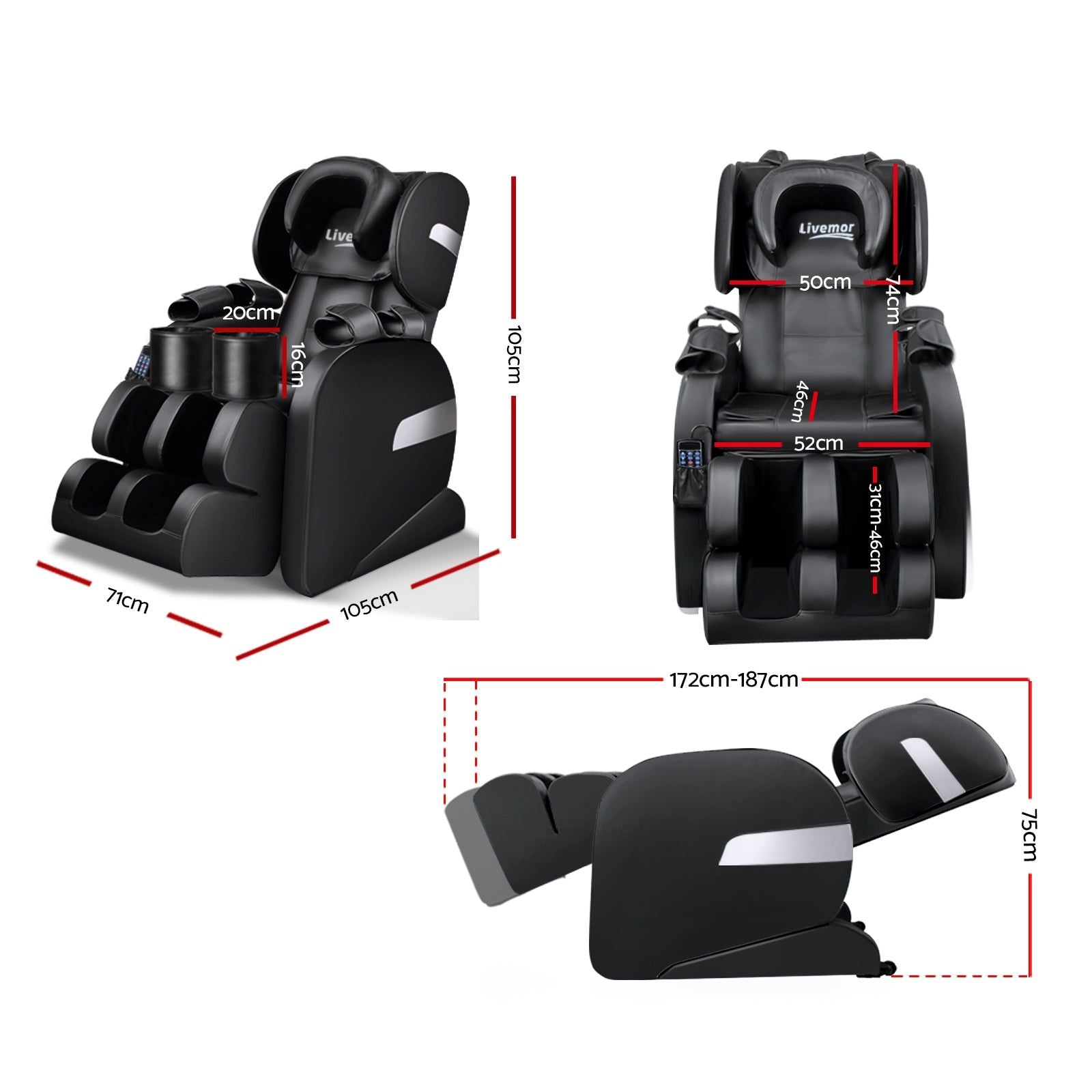 Livemor Electric Massage Chair with 22 Nodes - Full Body Recliner with Heat Therapy & Zero Gravity - Perfect for Home, Office & Relaxation
