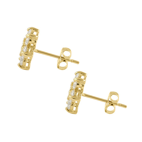 14K Solid Yellow Gold Flower Stud Earrings with CZ Stones – Elegant Floral Jewelry for Women, Perfect for Weddings, Parties & Everyday Wear