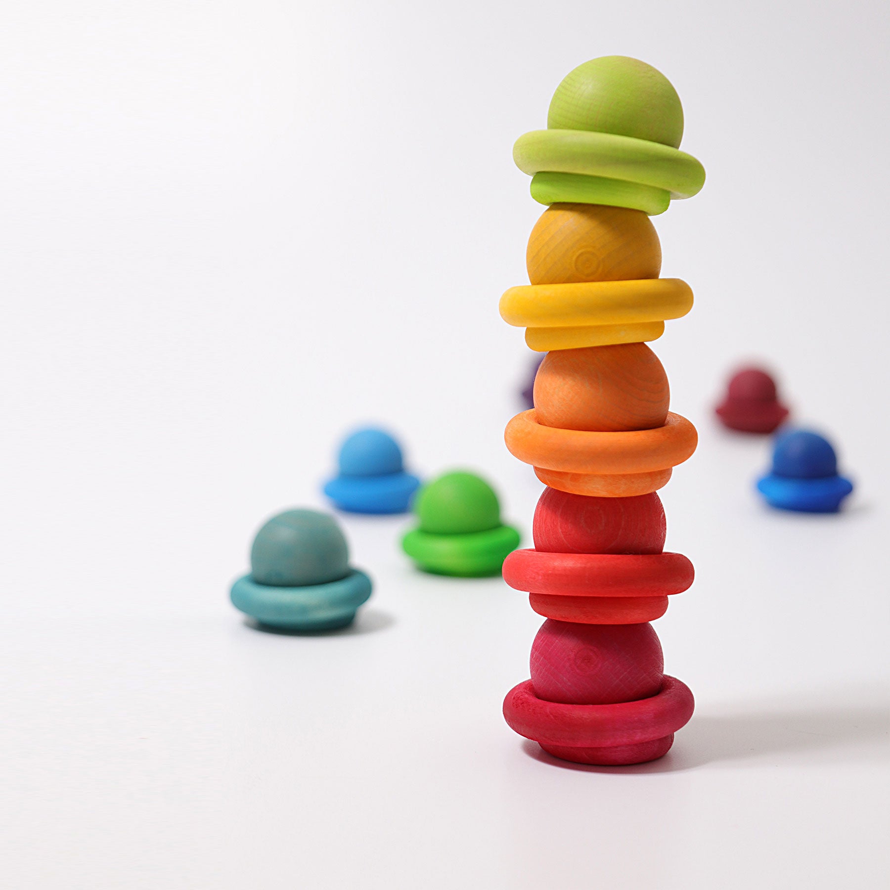 Grimm's Wooden Rainbow Building Rings - Educational Stacking Toy for Kids - Perfect for Montessori Learning, Sensory Play & Home Decor
