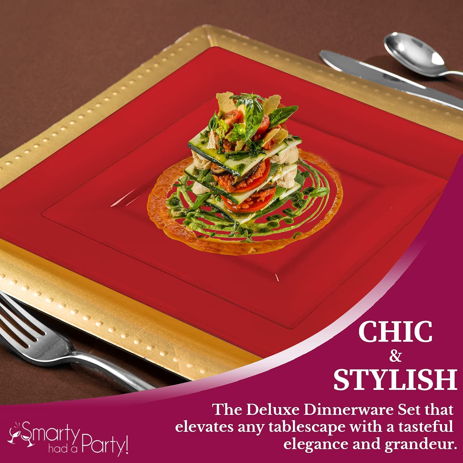 Elegant Disposable Plastic Dinnerware Set - Heavy Duty Plastic Plates for Wedding, Party & Events (Red, 60-Piece Value Pack) | Perfect for Outdoor Gatherings, Catering & Special Occasions