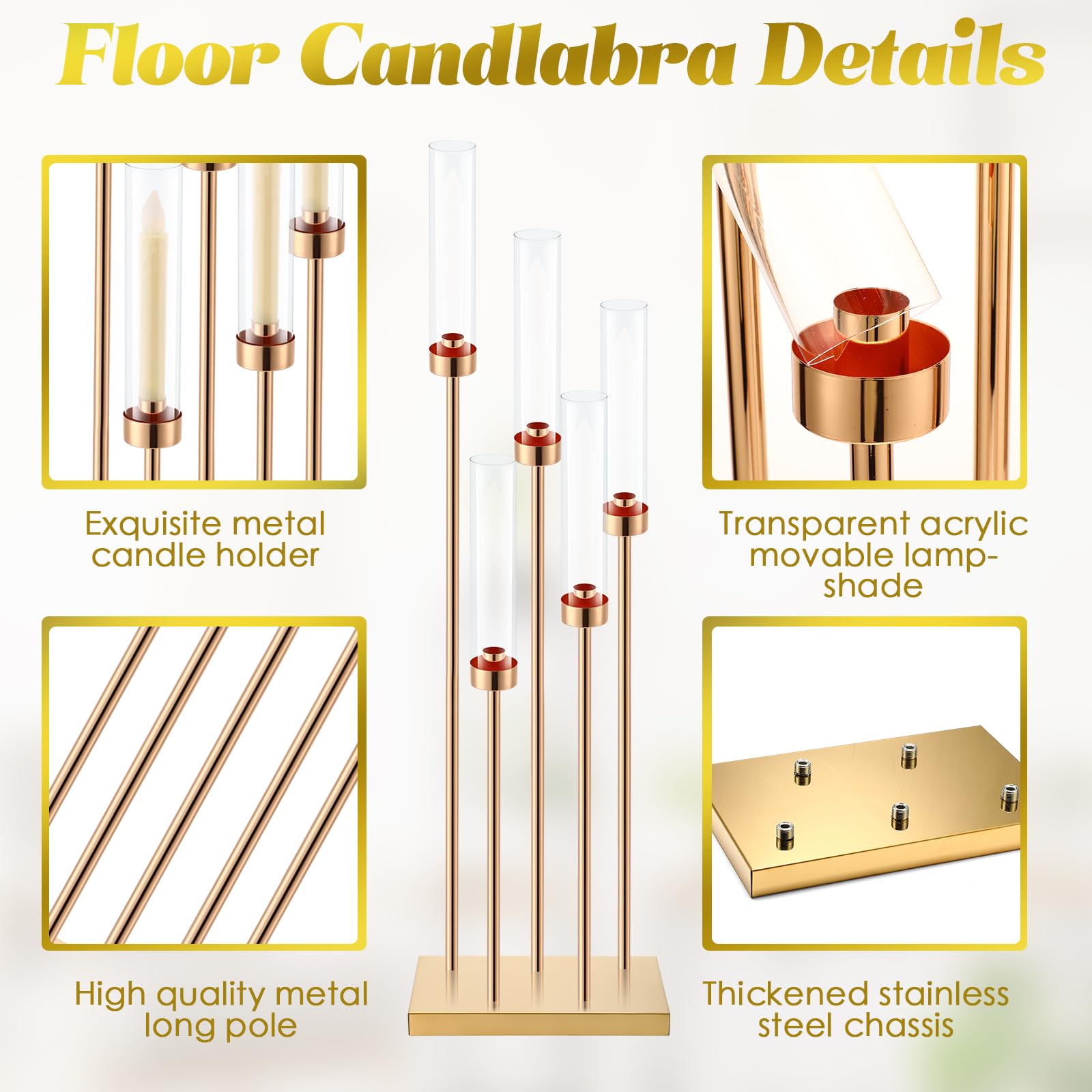 5-Arm Gold Candelabra Centerpiece - 42.5