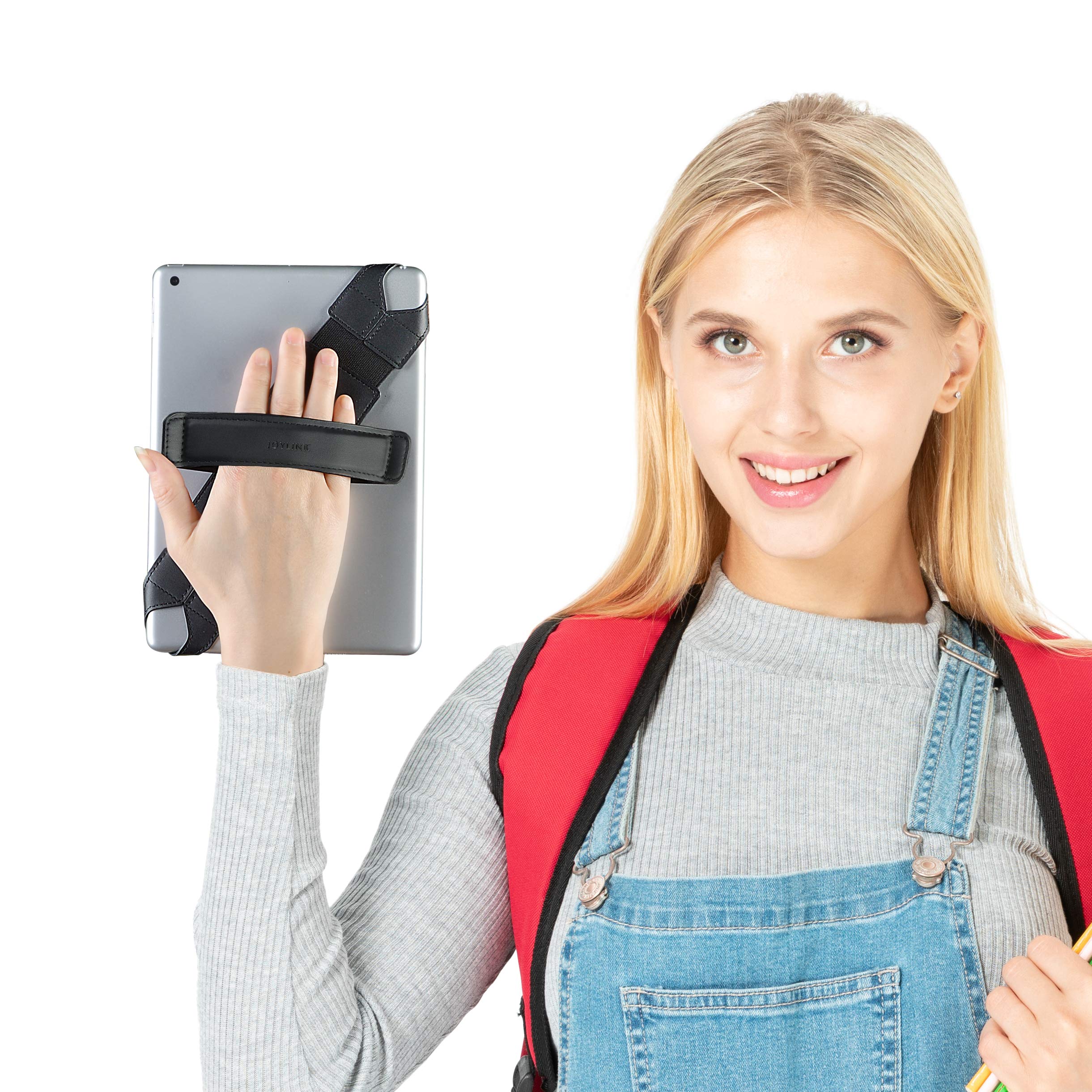 360° Swivel Leather iPad Hand Strap with Pen Loop & Elastic Belt - Compatible with 10.1