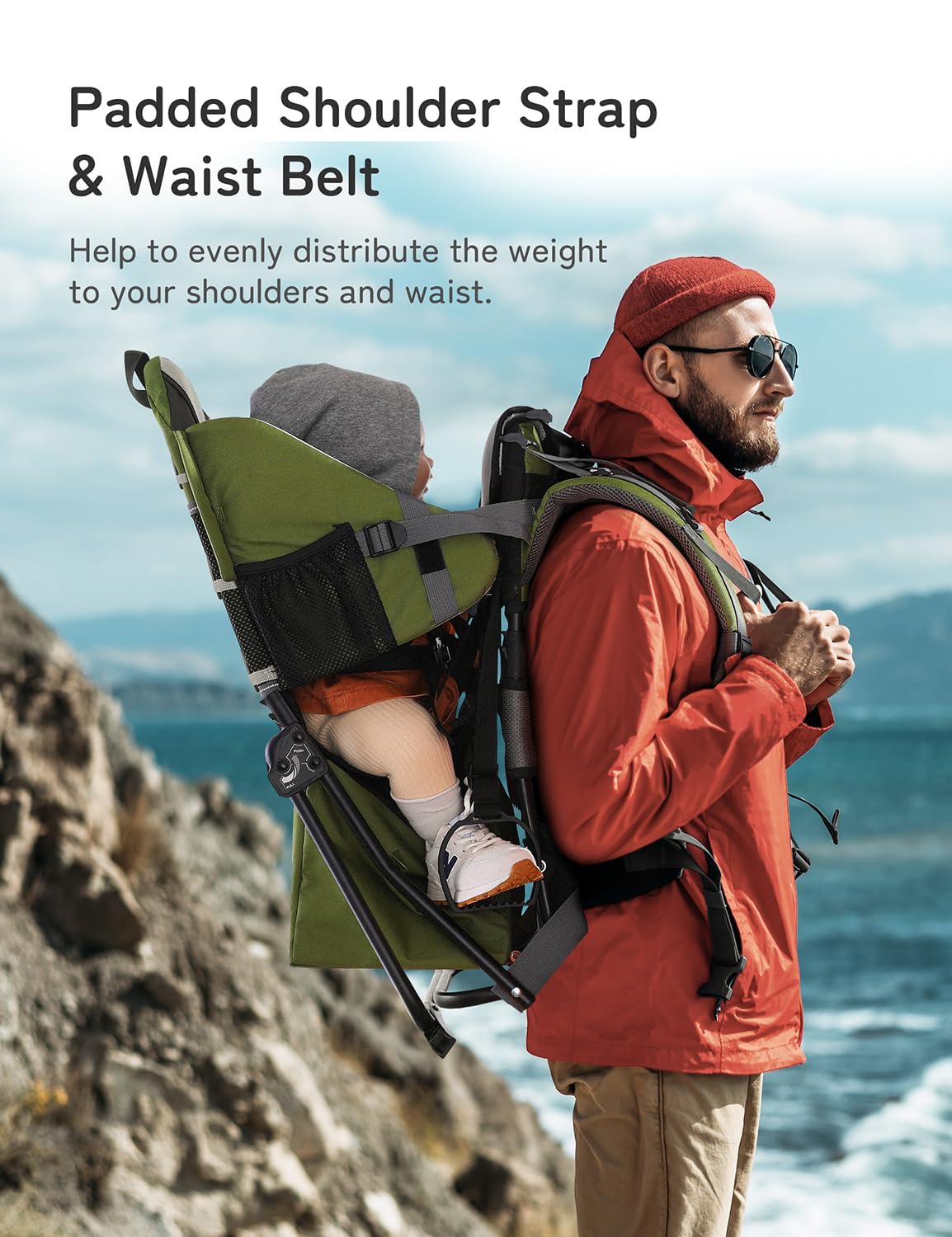 **Besrey Baby Backpack Carrier – Adjustable Toddler Hiking Backpack with 3-Height Safety Seat, Lightweight Foldable Frame & Large Capacity – Perfect for Outdoor Adventures, Travel & Family Hiking (Army Green)**