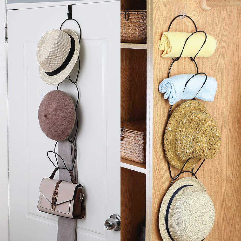 15-Piece Hanging Cap & Hat Organizer with Scarf & Bag Hooks - Wall Mounted Storage Rack for Closet, Door, Kitchen, Bathroom - Space Saving Black Accessory for Baseball Caps, Hats & More
