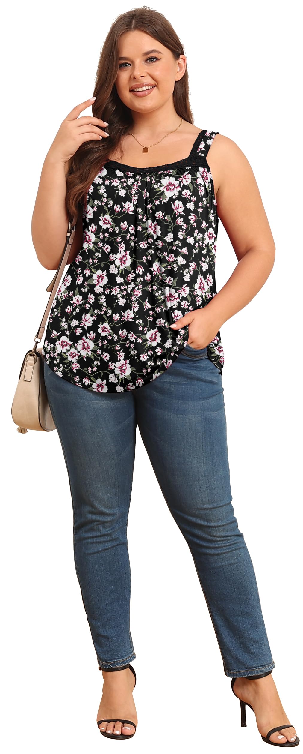 TIANZHU Women's Plus Size Lace Detail Tank Tops - Breathable Summer Sleeveless Blouse, Loose Fit Casual Tops for Women | Perfect for Beach, Vacation & Everyday Wear