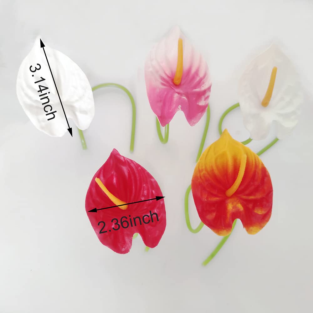 20Pcs Real Touch Artificial Anthurium Flowers - Lifelike Fake Floral Stems for Home Decor, Wedding Bouquets, Table Centerpieces (Red & Sunset Red) | Perfect for Living Room, Office & Event Decorations
