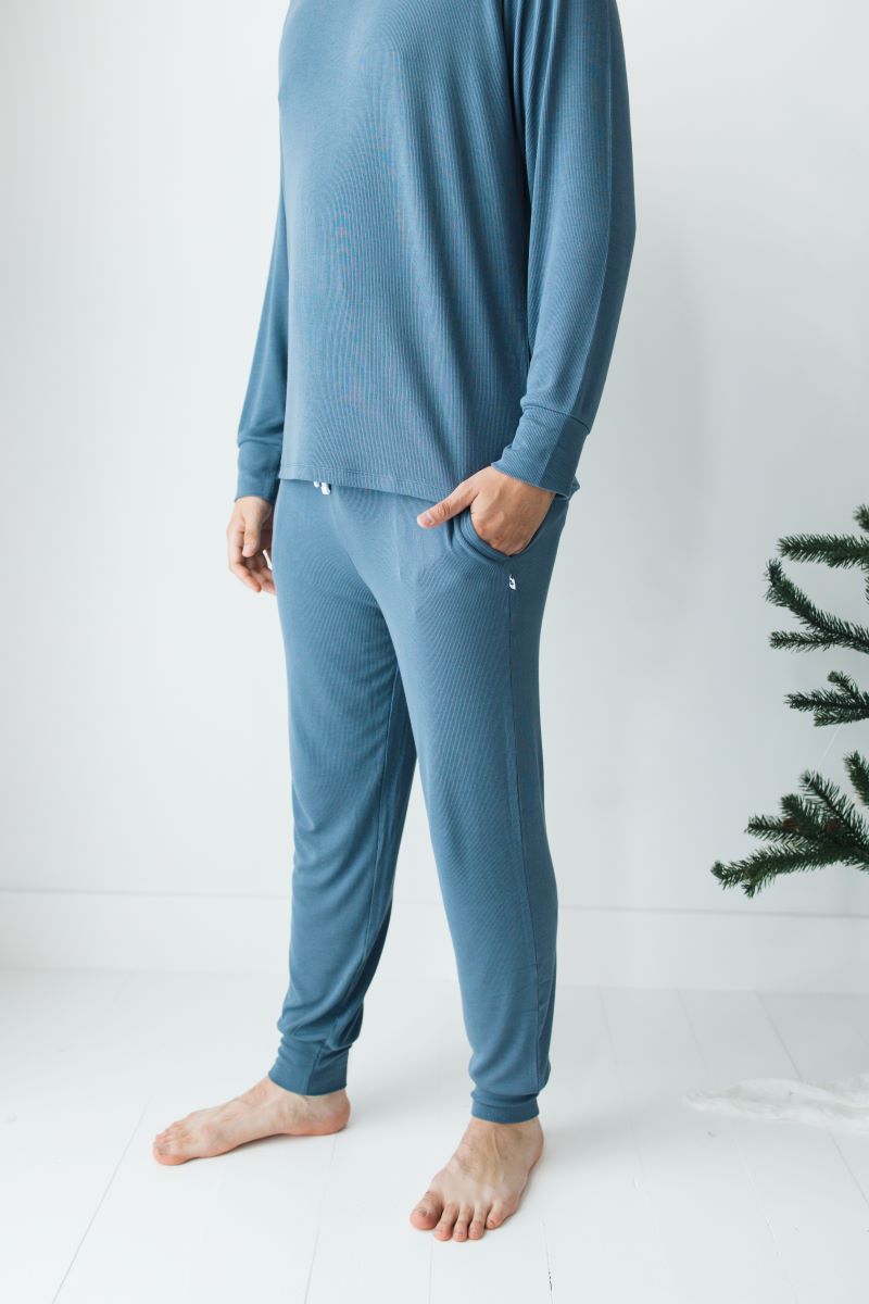 Cornflower Blue Ribbed Women's Modal Jersey Joggers - Soft Stretchy Lounge Pants for Yoga, Running & Casual Wear