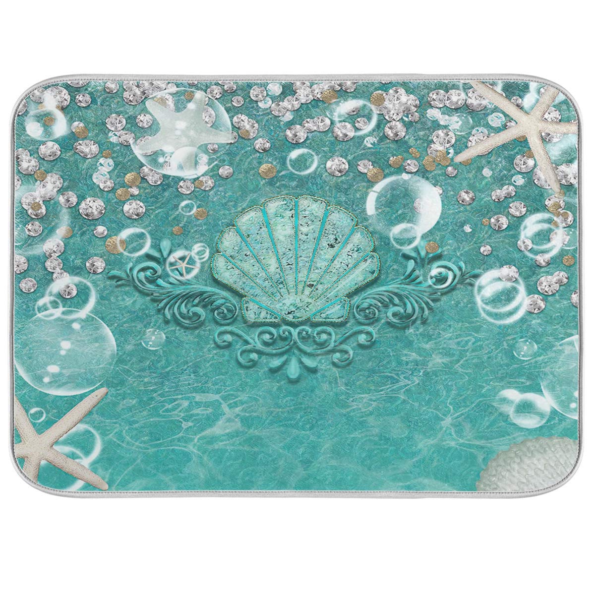Eco-Friendly Heat Resistant Beach Sea Shell Teal Dish Drying Mat for Kitchen Counter - 16