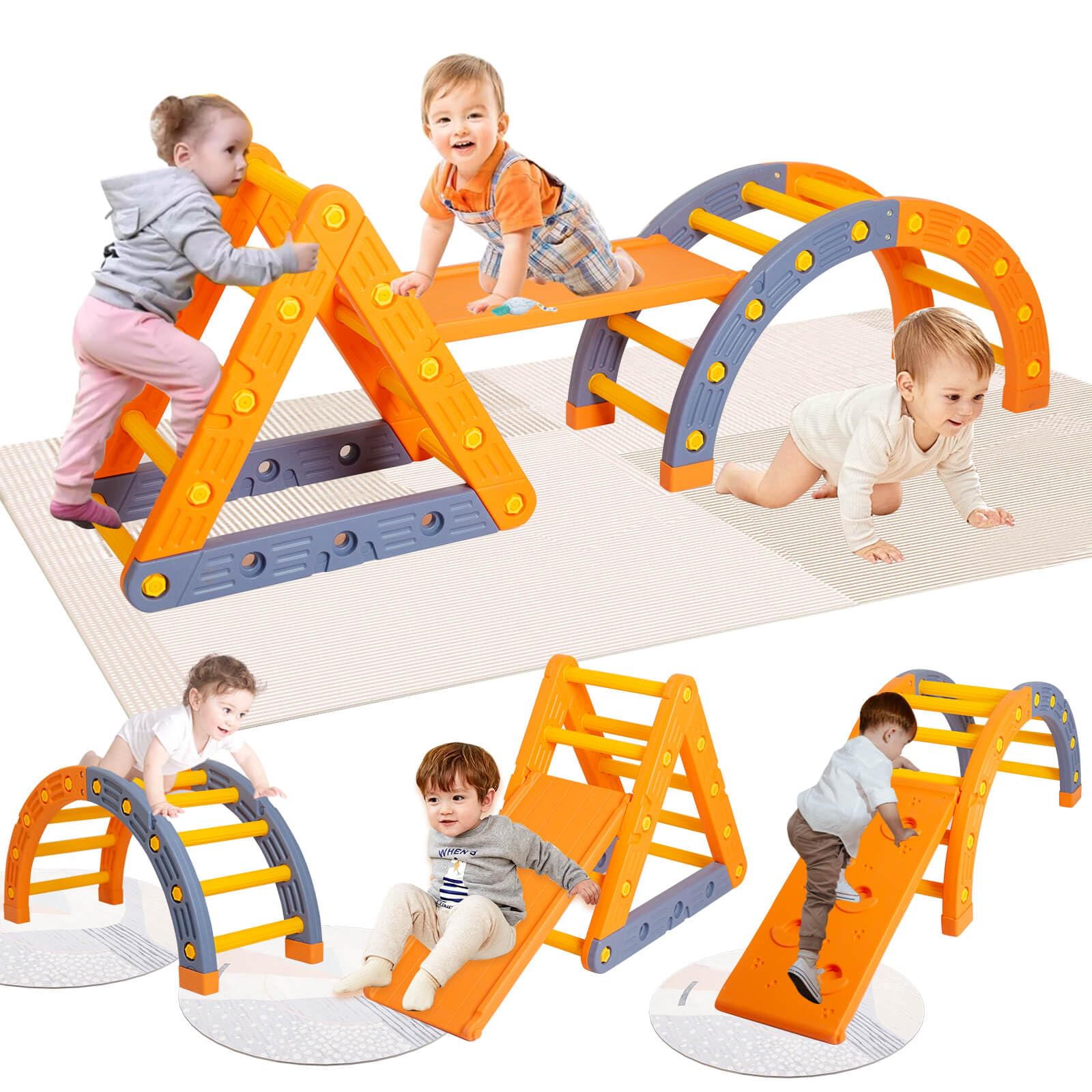 Flwrgirl 6-in-1 Pikler Triangle Climbing Set - Montessori Wooden Climbing Toys for Toddlers 1-3 Years Old - Indoor Play Gym for Kids with Slide & Ramp - Perfect for Home Playroom, Daycare & Preschool Activities