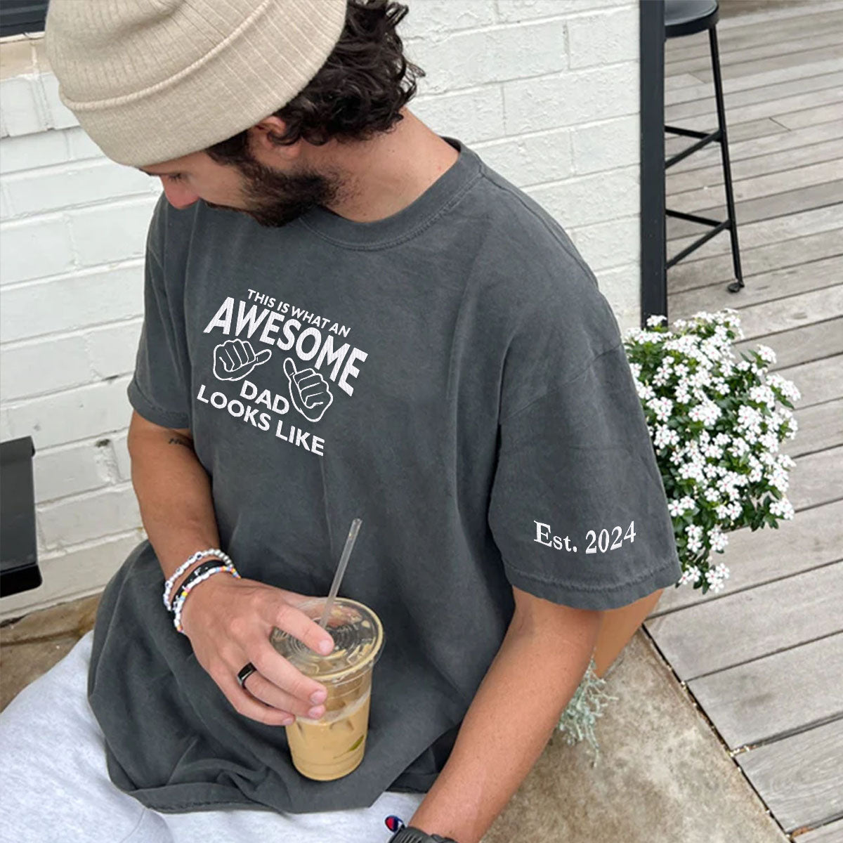 Comfort Color® Embroidered Awesome Dad T-Shirt - Soft Cotton Casual Tee for Father's Day Gifts, BBQ Parties & Family Outings