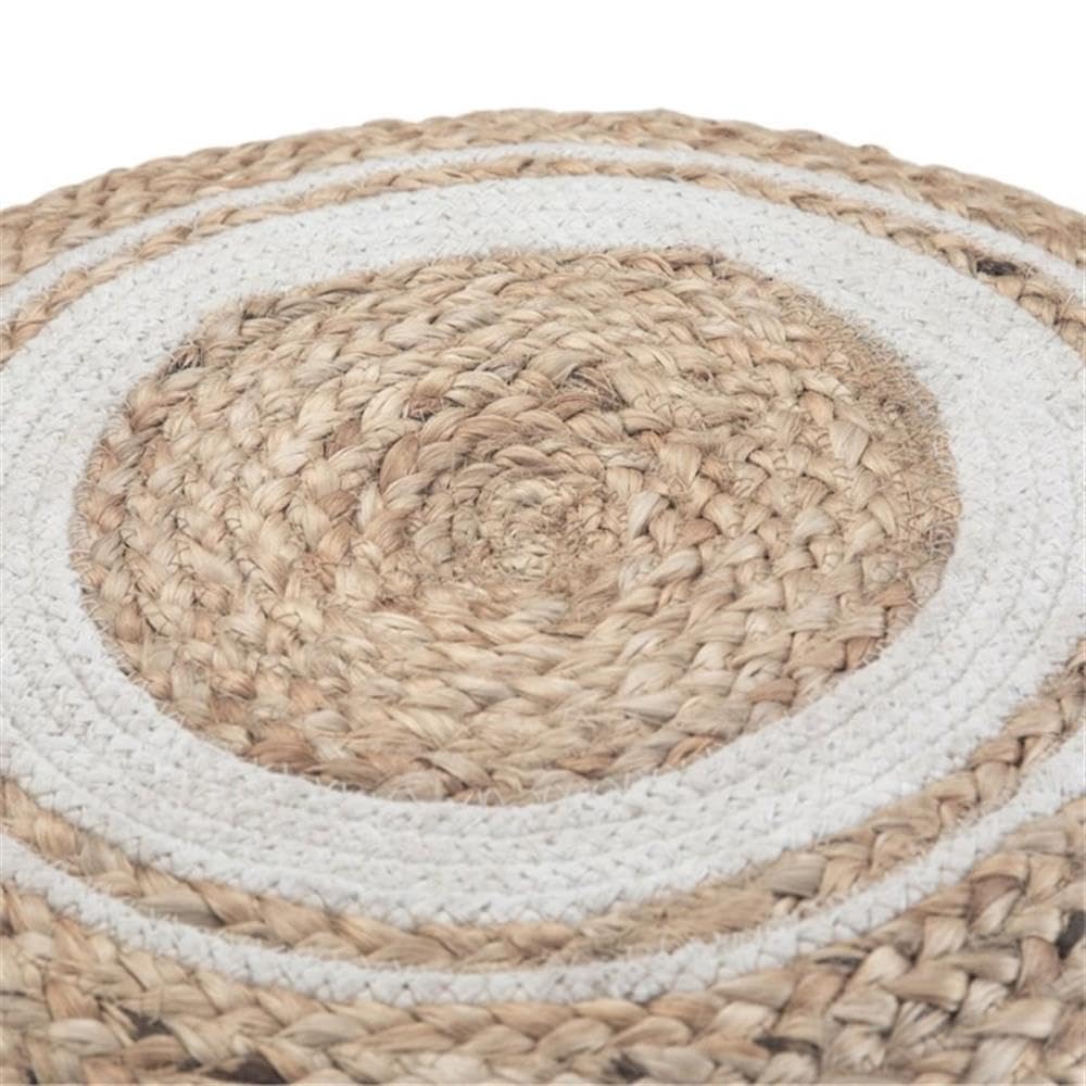 Trent Home Boho Round Braided Pouf in Natural Cotton - Stylish Footstool & Ottoman for Living Room, Bedroom, or Nursery Decor