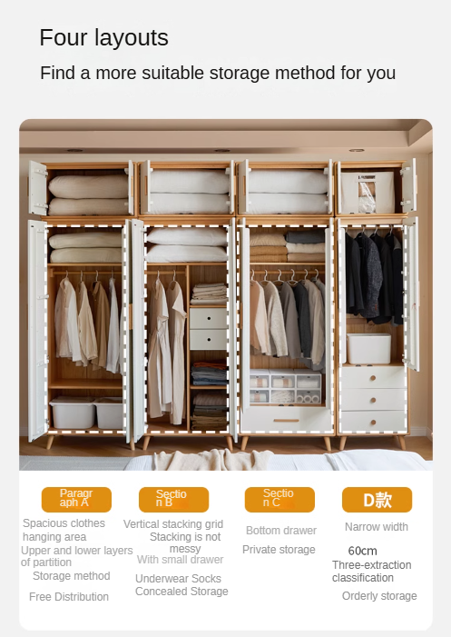 Solid Beech Wood Wardrobe Set - Modern Closet Organizer for Bedroom, Living Room & Office Storage