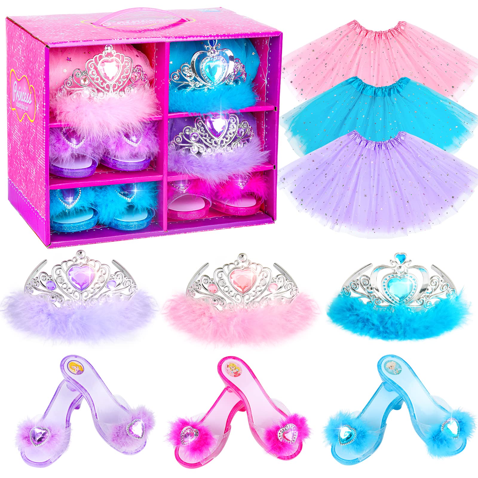 **Royal Princess Dress Up Set for Girls - 3 Costume Outfits with Shoes, Dresses & Crowns | Pretend Play, Birthday Gift for 3-6 Year Olds | Perfect for Dress-Up Parties, Role Play & Fantasy Adventures**