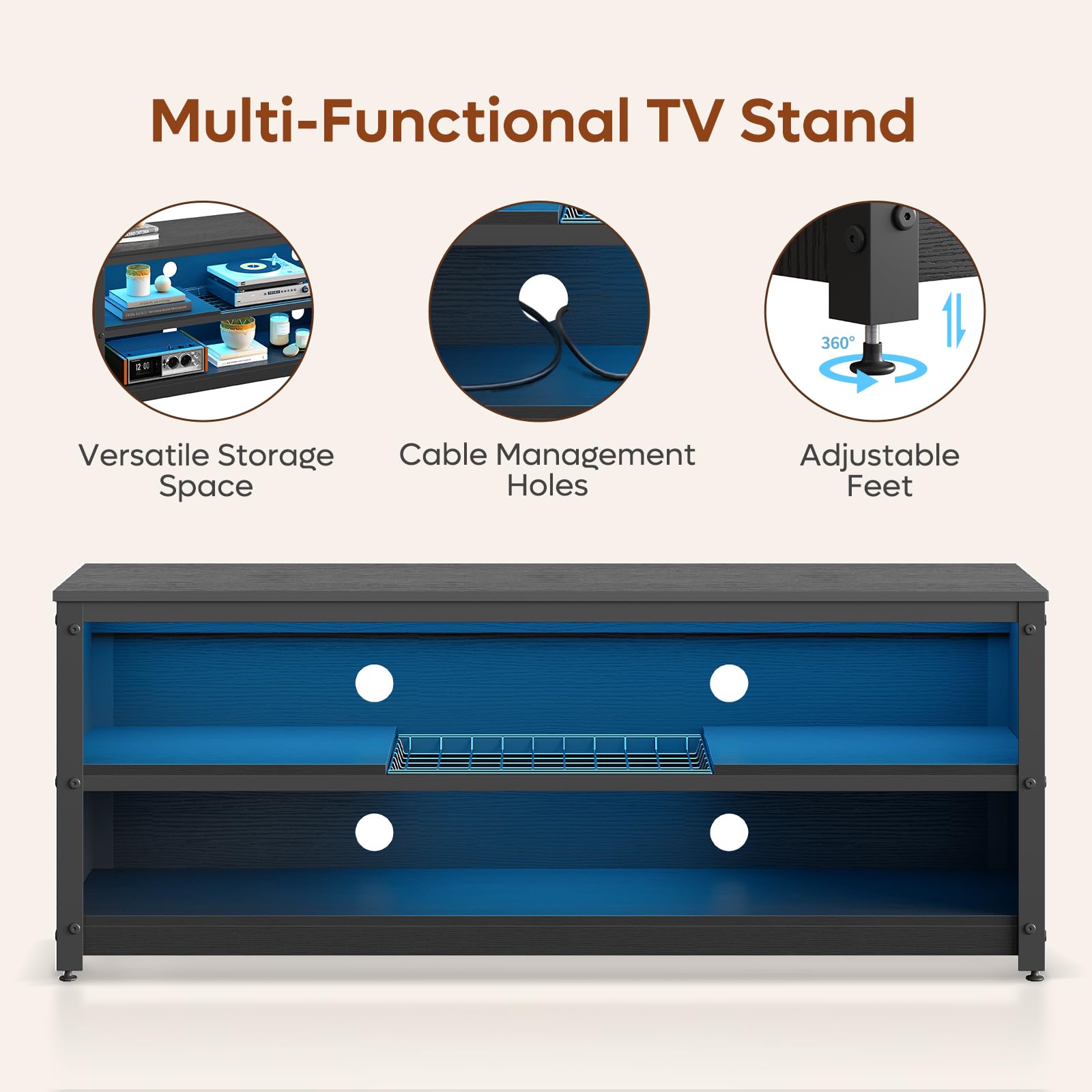 Bestier 60 Inch Gaming TV Stand with LED Lights - Modern Industrial Entertainment Center with Adjustable Shelves & Storage, Black - Perfect for Living Room, Bedroom & Game Room Setup