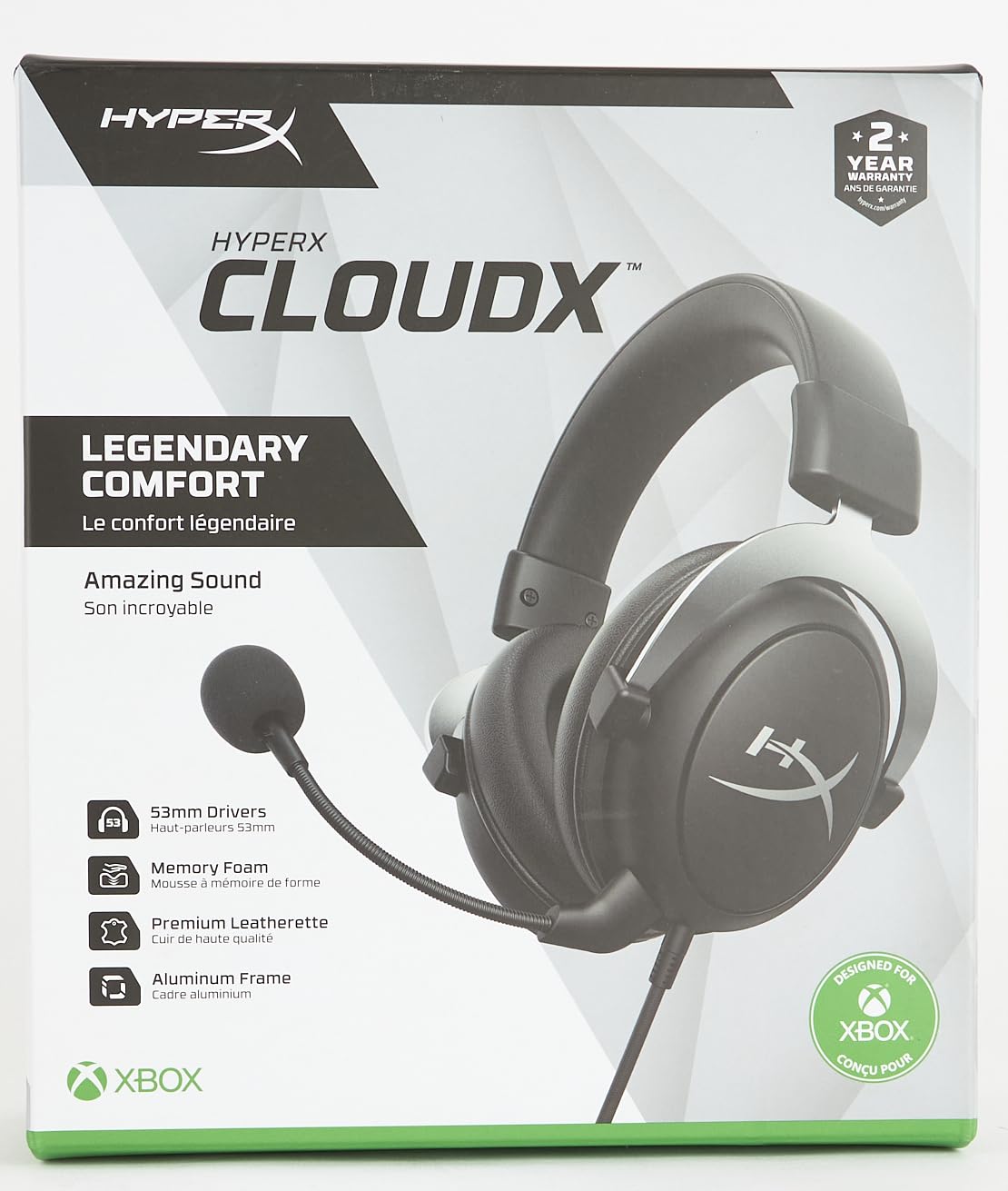 HyperX CloudX Official Xbox Licensed Gaming Headset - Compatible with Xbox One & Series X|S - Memory Foam Ear Cushions - Detachable Noise-Cancelling Mic - In-line Audio Controls - Black/Silver - Perfect for Competitive Gaming & Immersive Xbox Experience