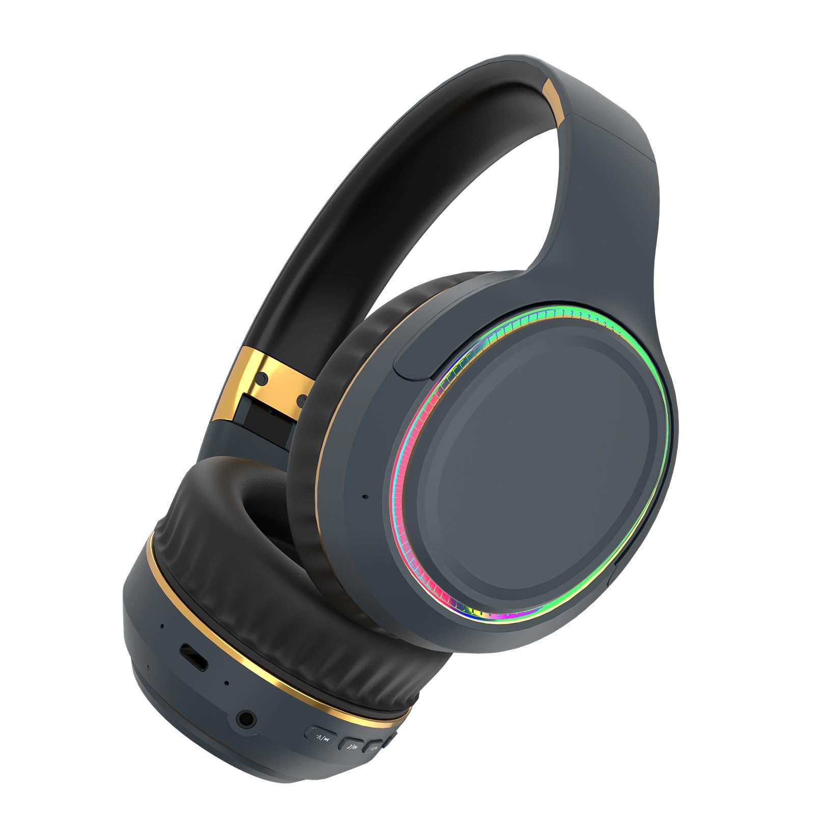 Wireless Bluetooth Headphones with RGB LED Lights, Foldable Over-Ear Headset with Built-in Mic for iPhone, Android, PC, Laptop - Perfect for Music, Gaming, Workouts, School & Office Use (Blue)