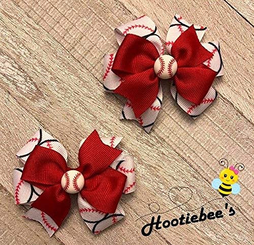Adorable Baseball Toddler Hair Bow Set - Red or Black - Perfect for Game Day, Parties & Photo Shoots