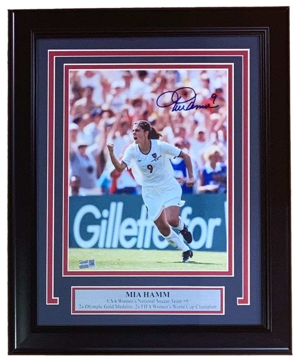 Mia Hamm Autographed Signed 8x10 Photo - USA Women's Soccer Star - Framed Memorabilia with Steiner COA - Perfect for Sports Collectors, Home Decor & Fan Gifts