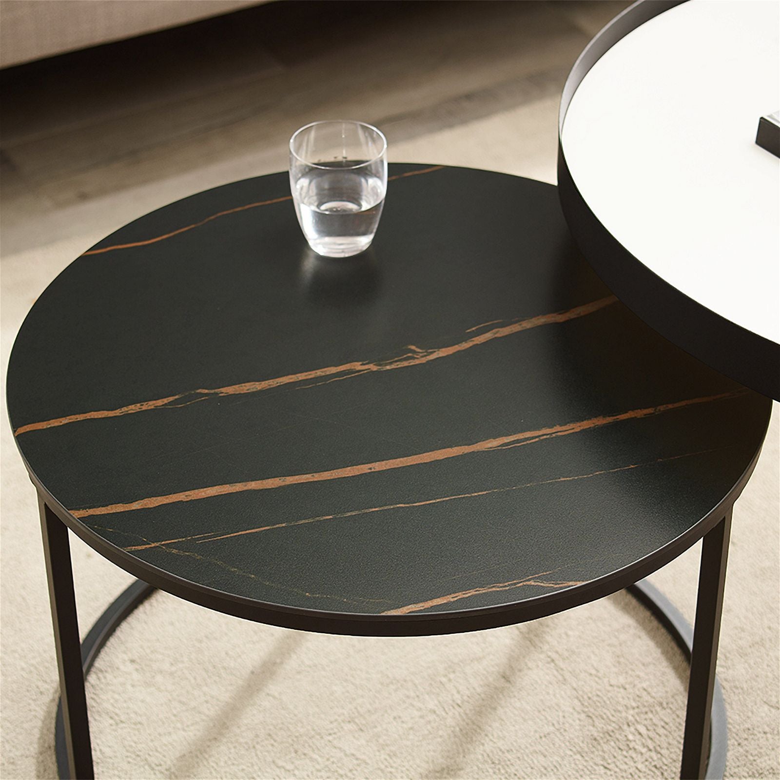 Modern Nested Coffee Table Set - White & Black Sintered Stone Top with Carbon Steel Metal Frame - Perfect for Living Room, Lounge & Office Spaces - by Criterion