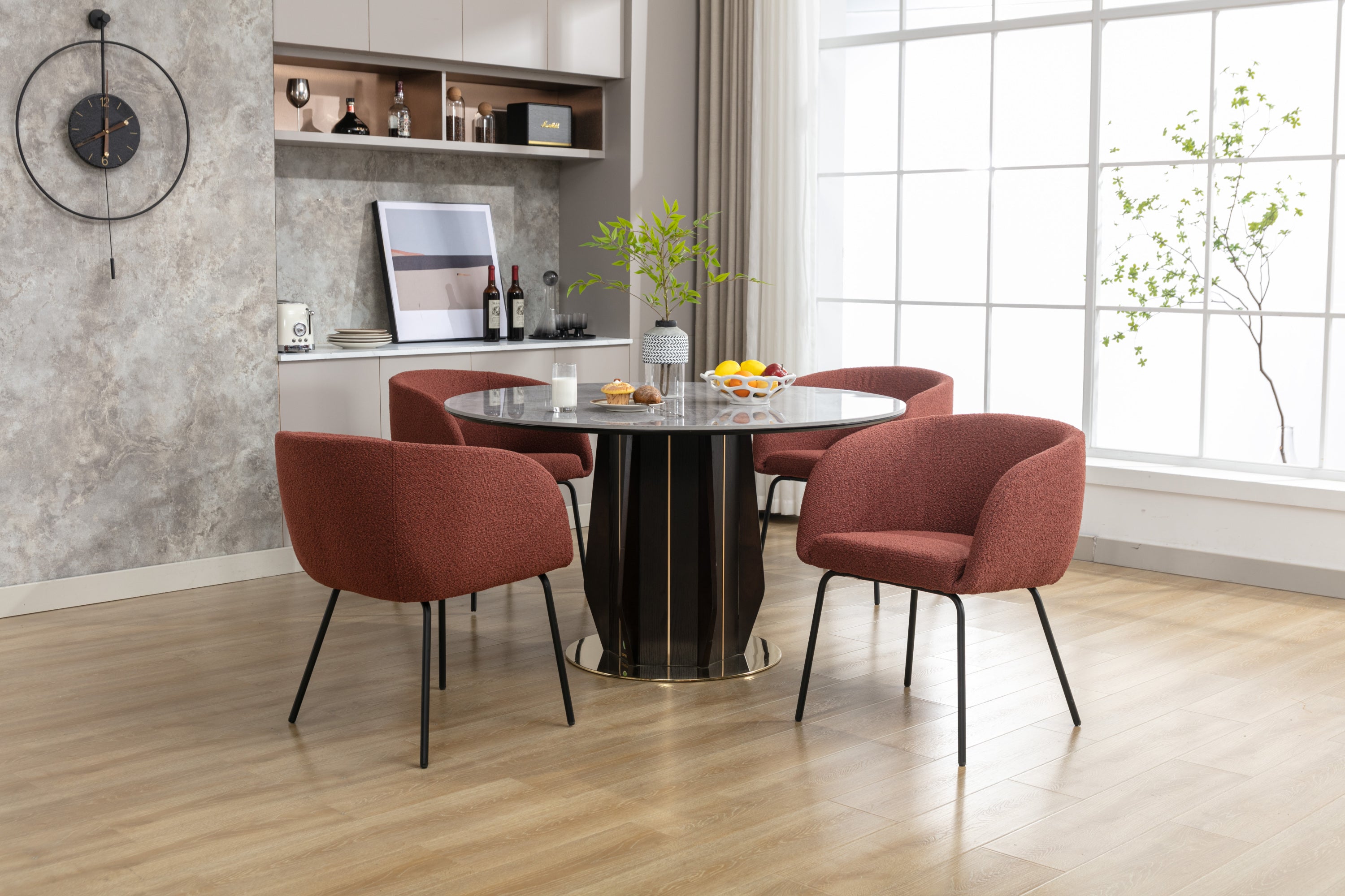 2 Pack Boucle Fabric Dining Chairs with Black Metal Legs - Wine Red | Modern Upholstered Side Chairs for Kitchen, Dining Room, or Office | Comfortable & Stylish Seating Solution
