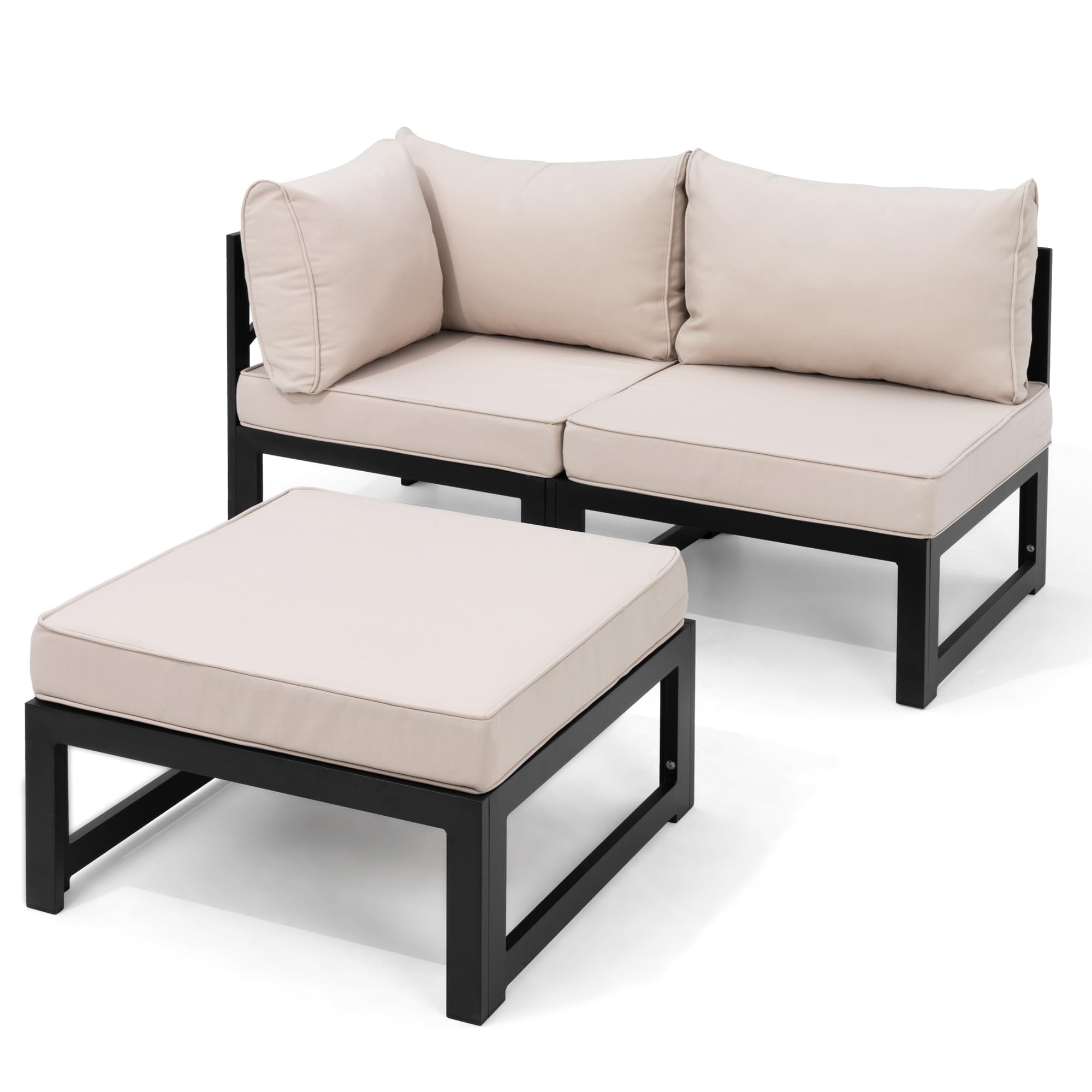 Pellebant 3-Piece Aluminum Patio Loveseat Set with Coffee Table & Removable Cushions - Modern Outdoor Furniture for Garden, Lawn, Backyard or Poolside Relaxation (Beige)
