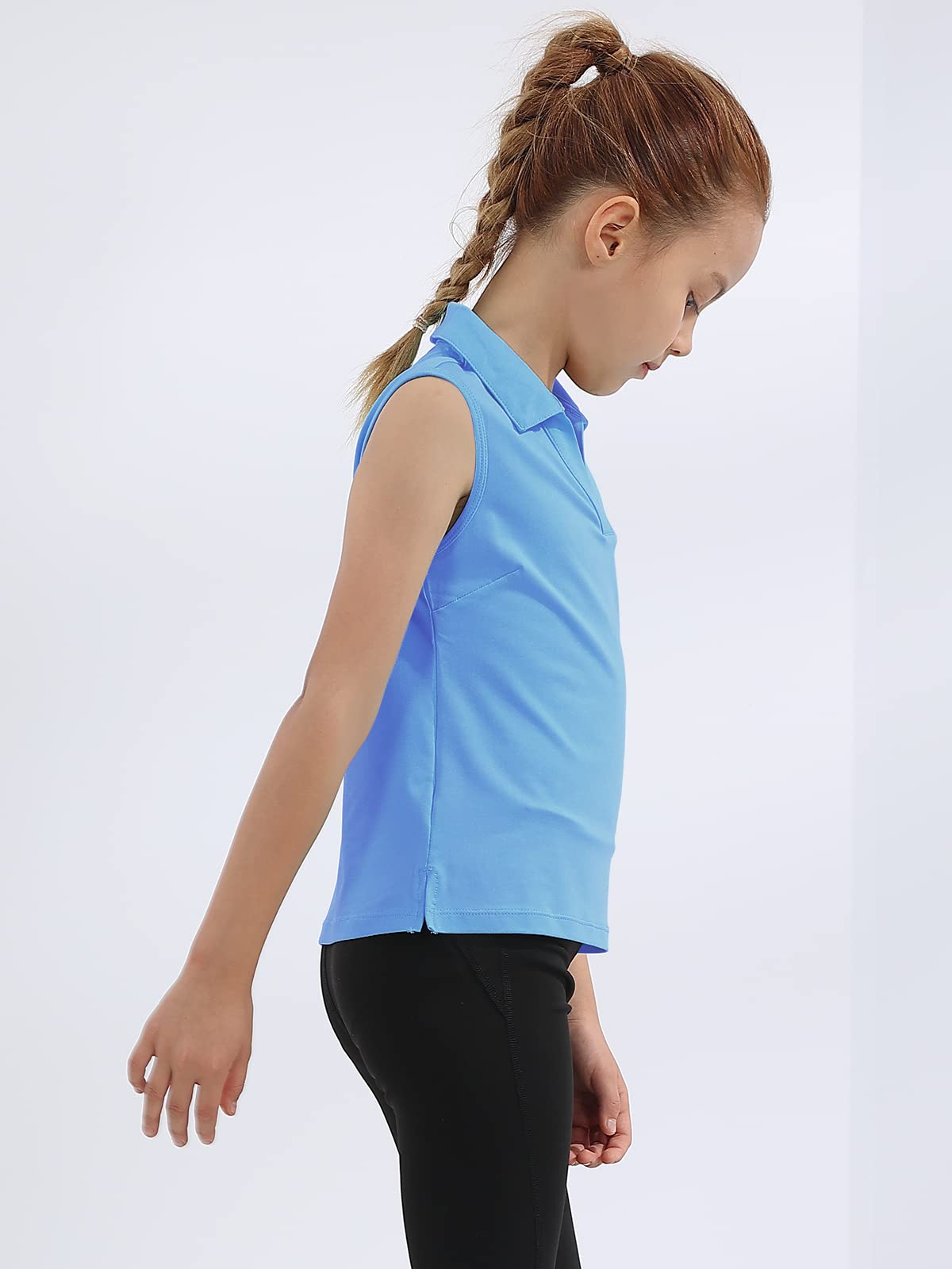 MERIABNY Girls Golf Polo Shirts - Sleeveless V-Neck Athletic Top for Kids Ages 5-12 | Perfect for Golf, Tennis & Summer Sports Activities