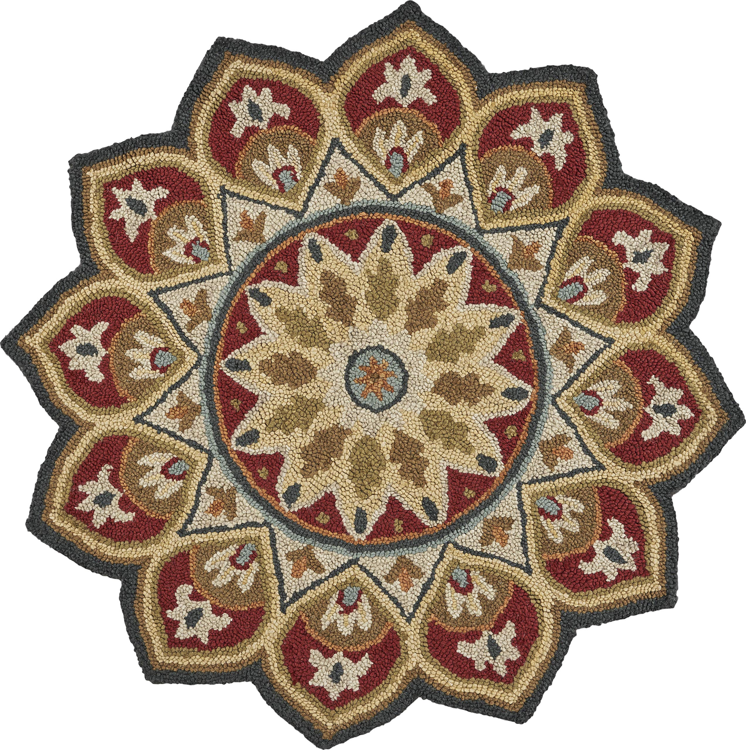 LR Home Red Sunflower Round Area Rug 6 Feet - Bohemian Floral Decor for Living Room, Bedroom & Nursery