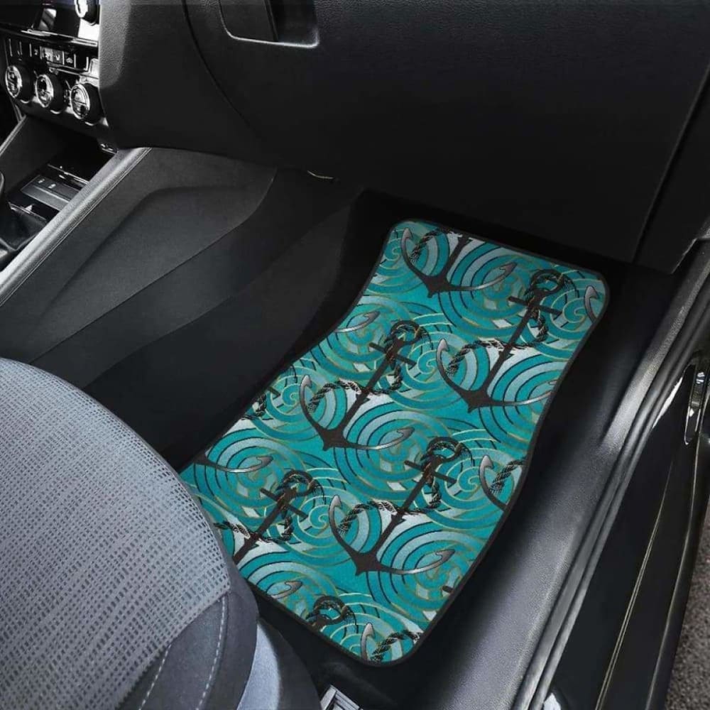 Premium Anchor Nautical Green Car Mats - Non-Slip Front & Back Floor Mats for Cars, SUVs, Trucks - Waterproof & Durable - Perfect for Beach Lovers, Boaters & Coastal Lifestyle Enthusiasts