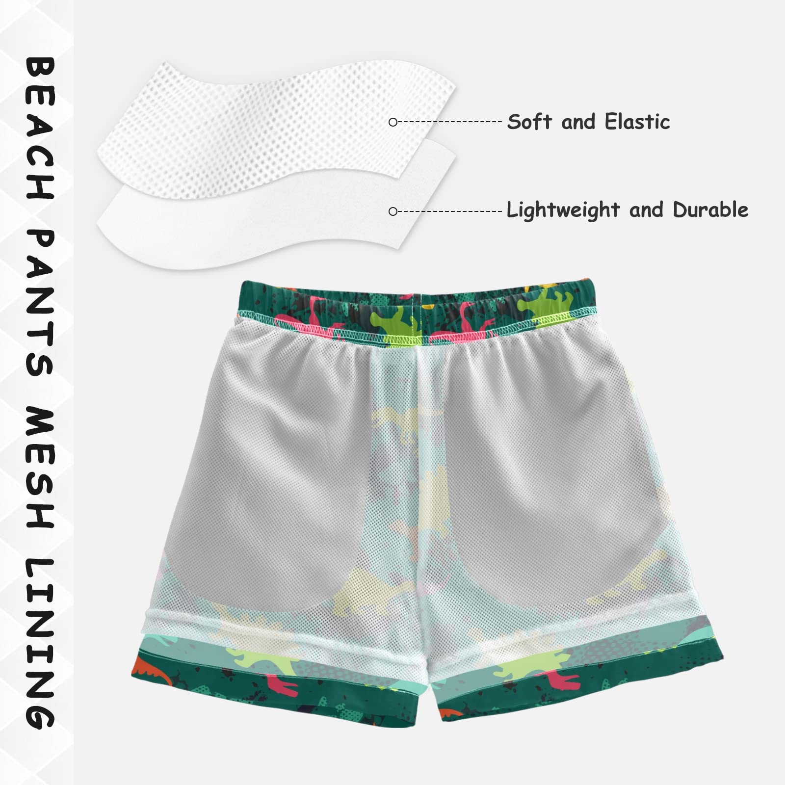 Dinosaurs Boys Swim Trunks - Quick Dry Toddler Swimsuits with Adjustable Waist | Beach & Pool Board Shorts for Kids 2T-16 | Perfect for Summer Swimming, Water Parks & Family Vacations