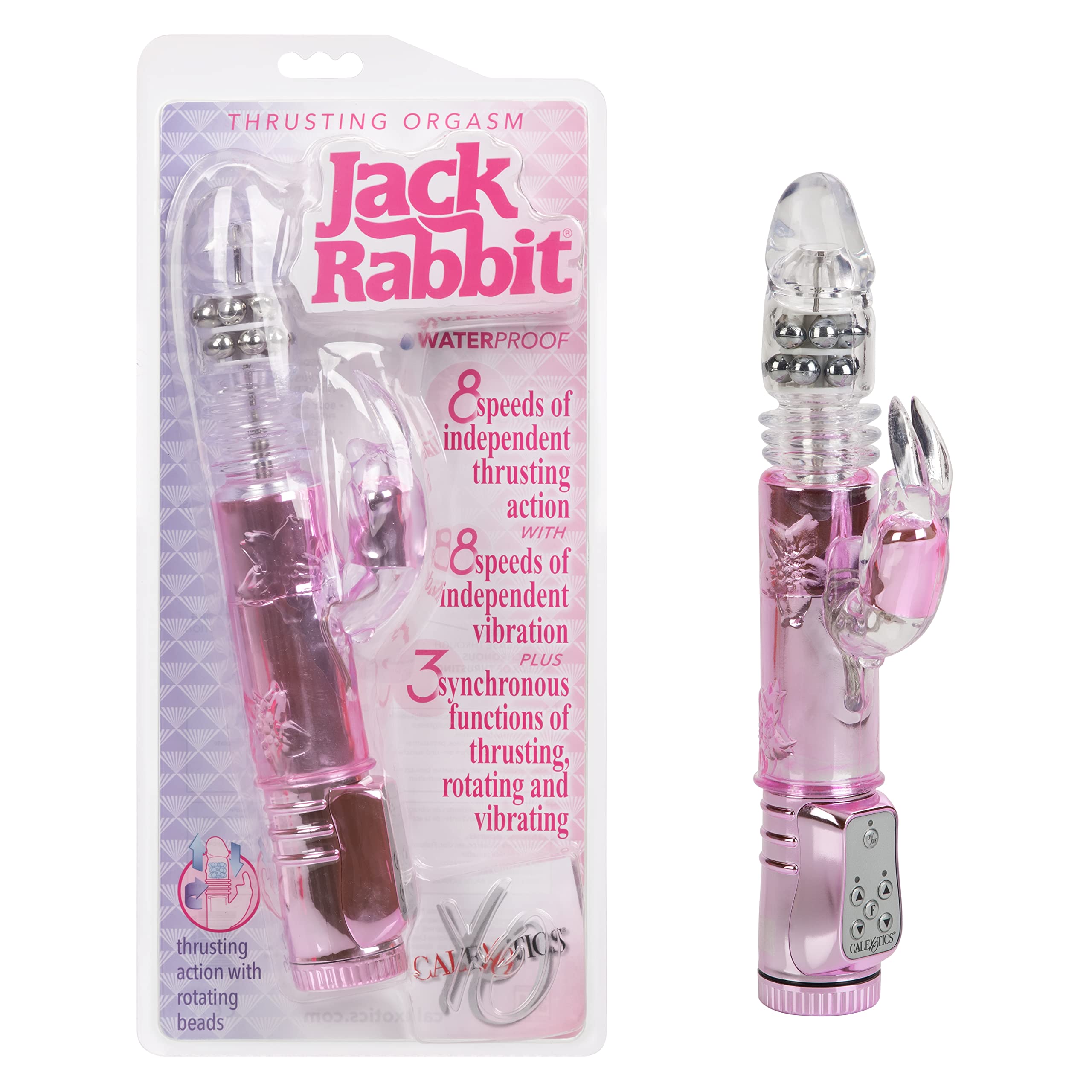 CalExotics Thrusting Jack Rabbit Vibrator with Rotating Shaft - Dual Stimulation G Spot & Clitoral Massager - Adult Sex Toy for Couples & Solo Play - Pink - Perfect for Spicing Up Your Intimate Moments & Enhancing Couples' Playtime