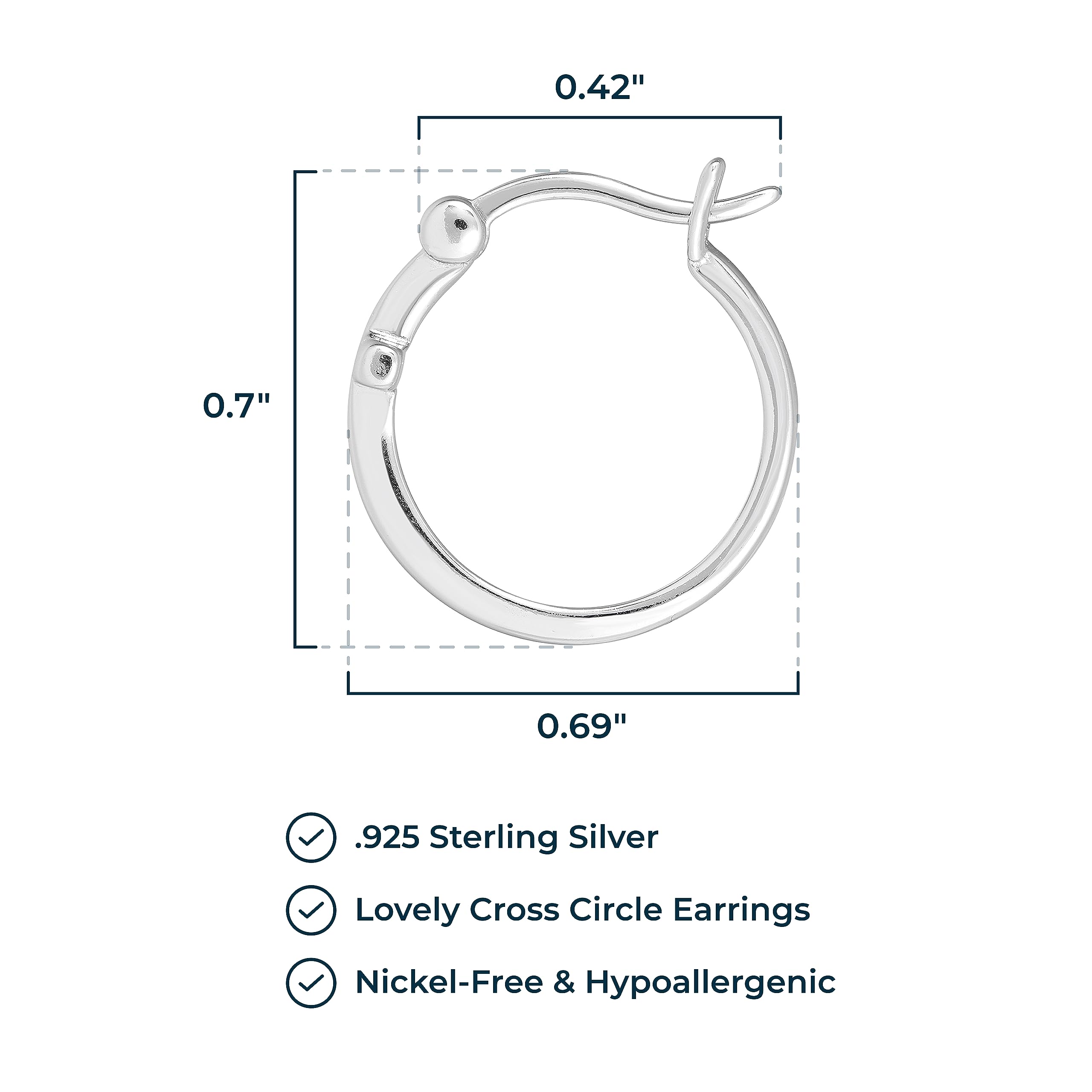 MORGAN & PAIGE .925 Sterling Silver Rhodium Plated Cross Circle Hoop & Stud Earrings for Women - Lightweight Dainty Hypoallergenic Religious Jewelry - Perfect for Church, Weddings & Everyday Faith-Based Fashion