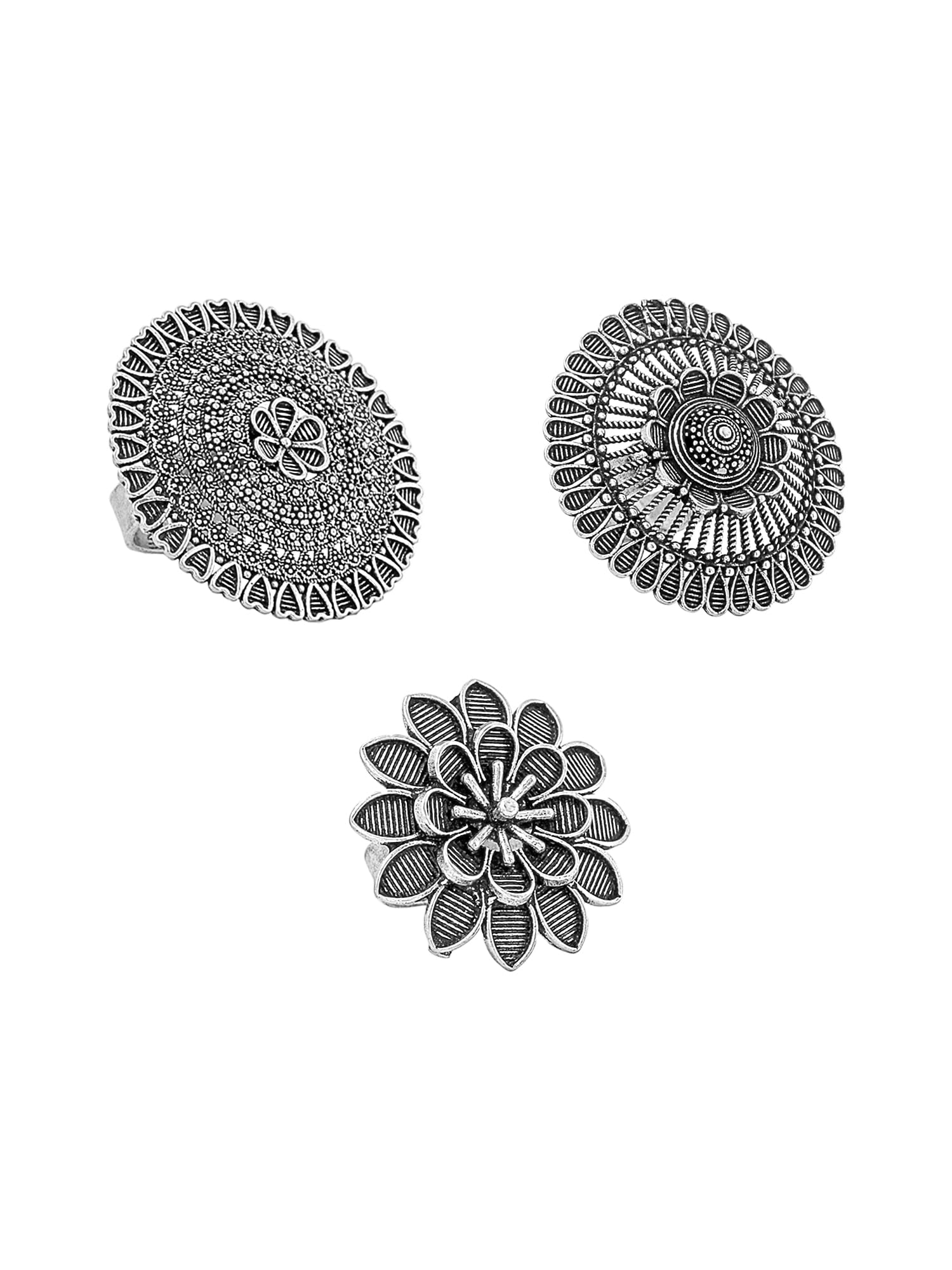 Oxidized Silver Cocktail Rings for Women - Handcrafted Yellow Chimes Design, Elegant Statement Jewelry for Parties, Weddings & Special Occasions
