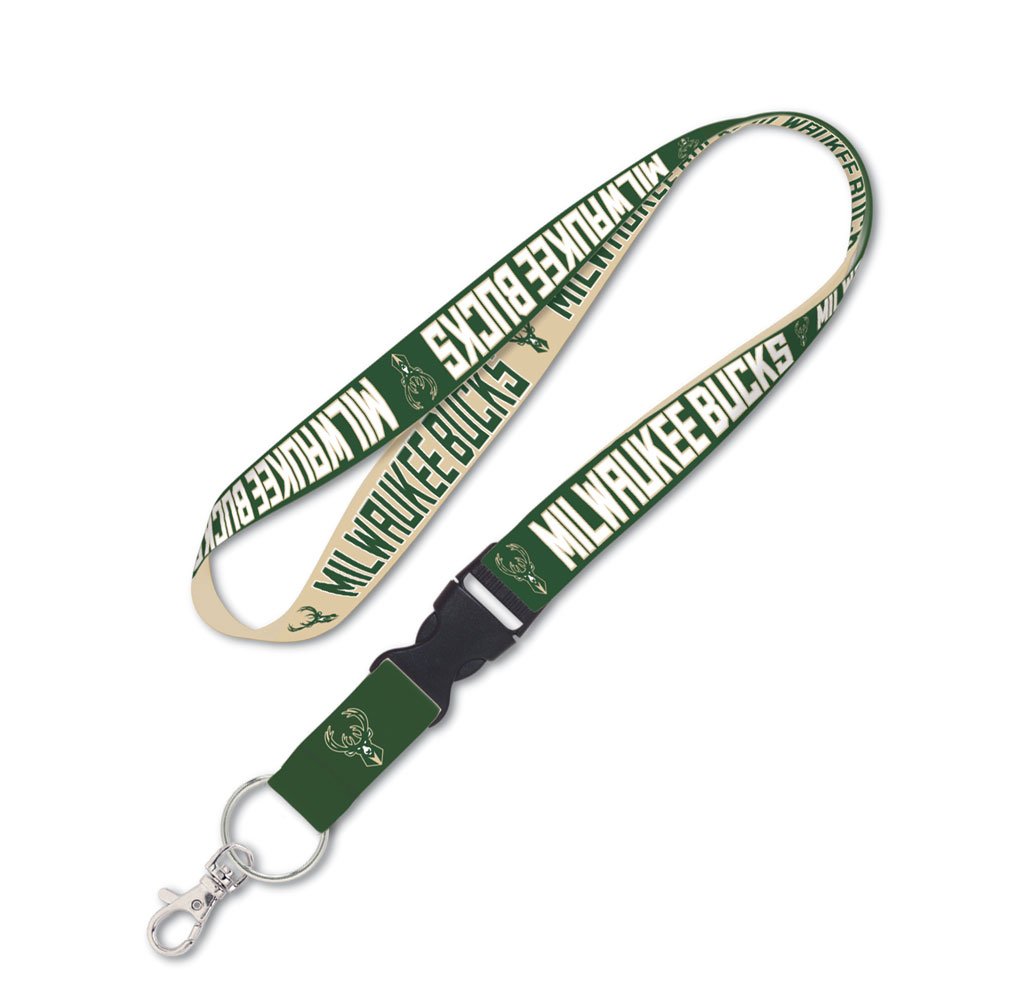 WinCraft NBA Milwaukee Bucks Lanyard with Detachable Buckle - 1 Inch Wide Team Logo Badge Holder for Keys, ID Cards & Work Badges - Perfect for Fans, Office & Game Day Accessories