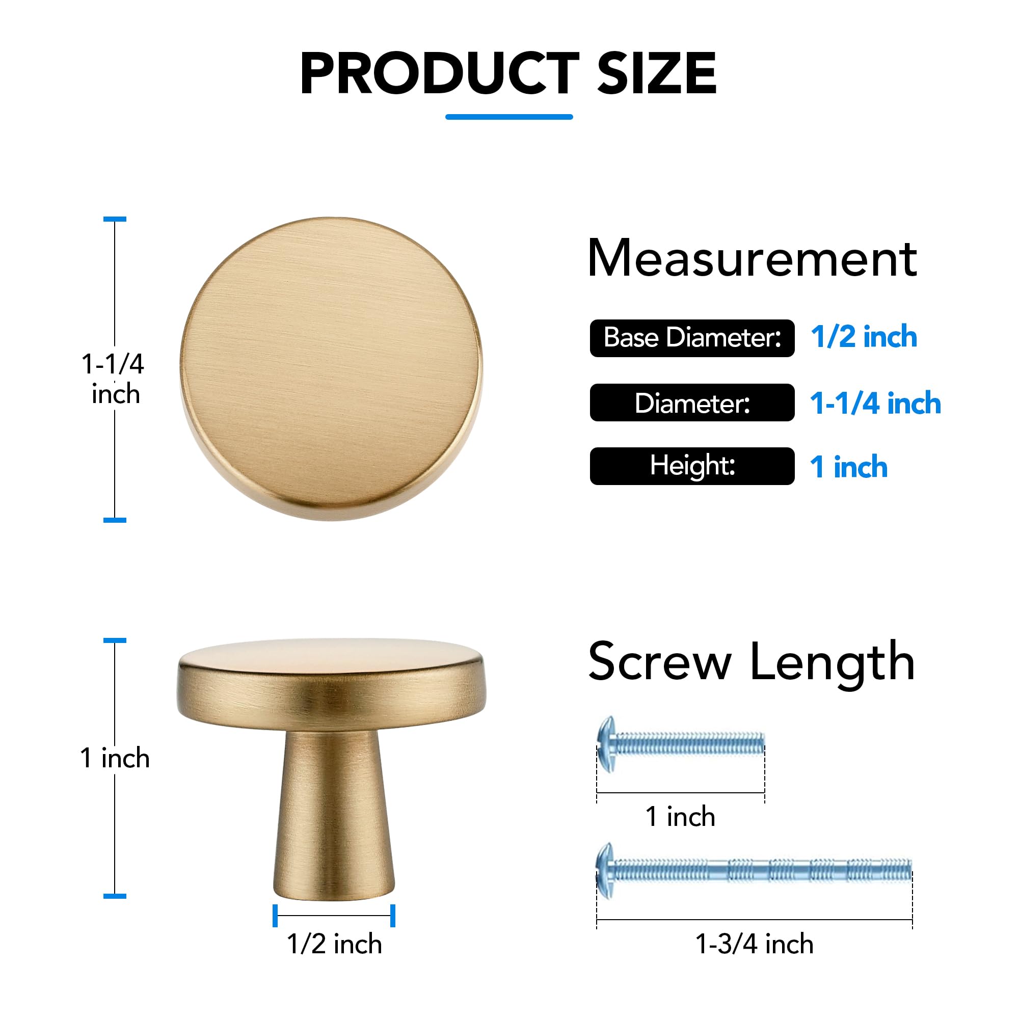 10 Pack Champagne Bronze Cabinet Knobs - Round Zinc Alloy Drawer Pulls for Kitchen, Bathroom, Closet & Dresser - Elegant Hardware Upgrade for Home Furniture & DIY Projects