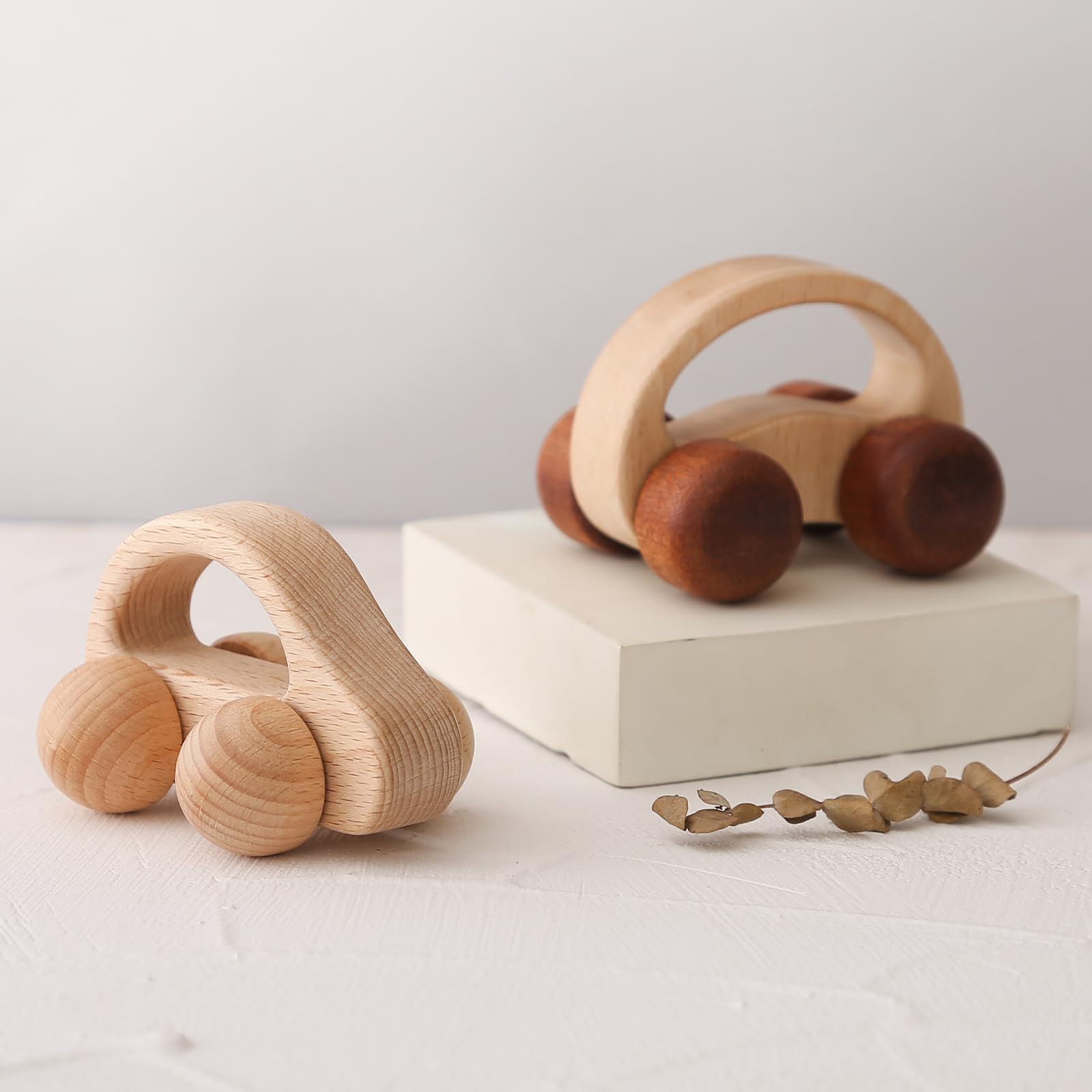 Montessori Wooden Push and Pull Toy Car for Toddlers - 2 Pack Baby Grip Toys, Educational Wooden Car Toys for Boys & Girls - Perfect for Early Learning, Motor Skills Development & Playtime Fun