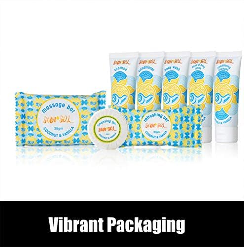 Sun + Sol Bulk Moisturizing Massage Bar with Warm Coconut & Vanilla Scents - Travel Size Toiletries for Spa, Yoga & Relaxation - Sachet Wrapped Coconut Vanilla Aromatherapy Soap Bar