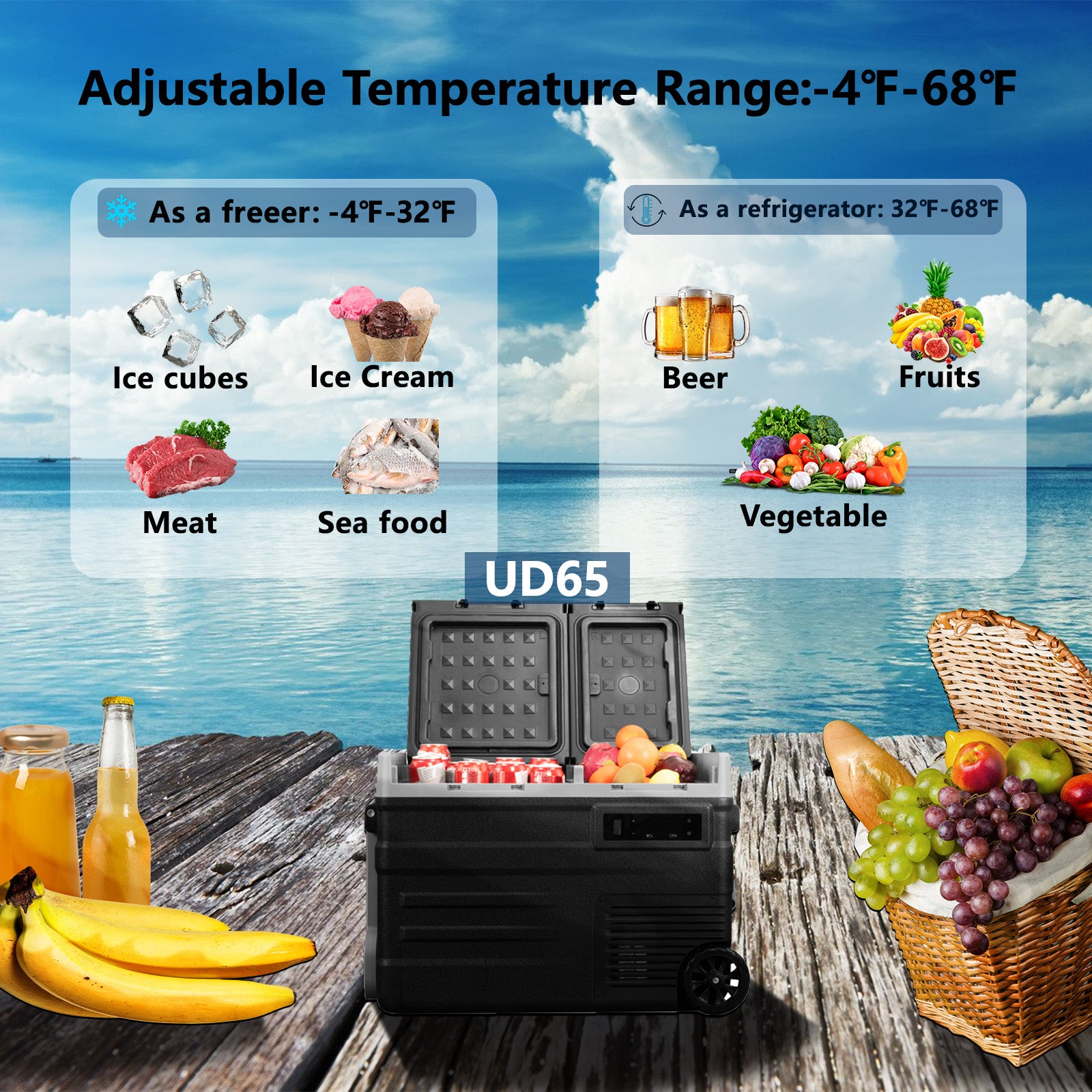 Alpicool UD65 12V/24V Portable Car Refrigerator Freezer - 18 Quart Compact Fridge for Camping, Road Trips, RV & Truck Use