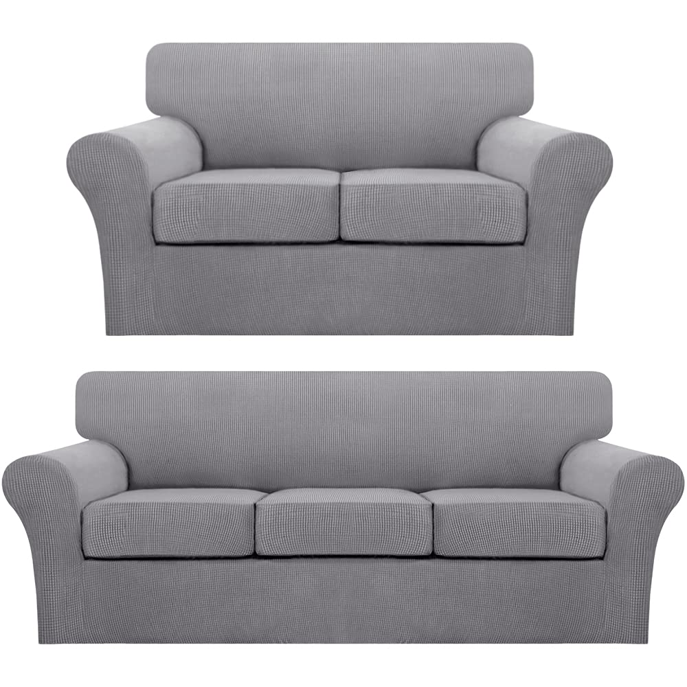 Turquoise 3-Piece Sofa Cover Set - Stretchable Couch Slipcover for 3-Seater & Loveseat - Soft Jacquard Fabric Furniture Protector for Living Room, Bedroom, and Office Use
